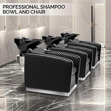 OmySalon Backwash Unit Salon Shampoo Bowl and Chair, Large Ceramic Sink, Stainless Steel Base, Hair Washing Station Shampoo Unit for Barbershop Beauty Spa Massage Hairdressing