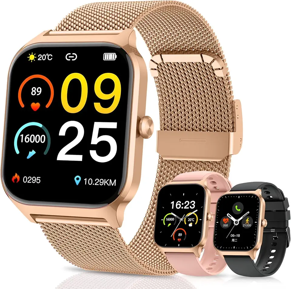 Relógio Inteligente Feminino(Atender/Fazer Chamadas),1,85"Touchscreen Fitness Tracker com Monitor de Sono Compatível iPhone e Android,Relógio Masculino Digital Impermeável Das Senhoras,3 Pulseiras
