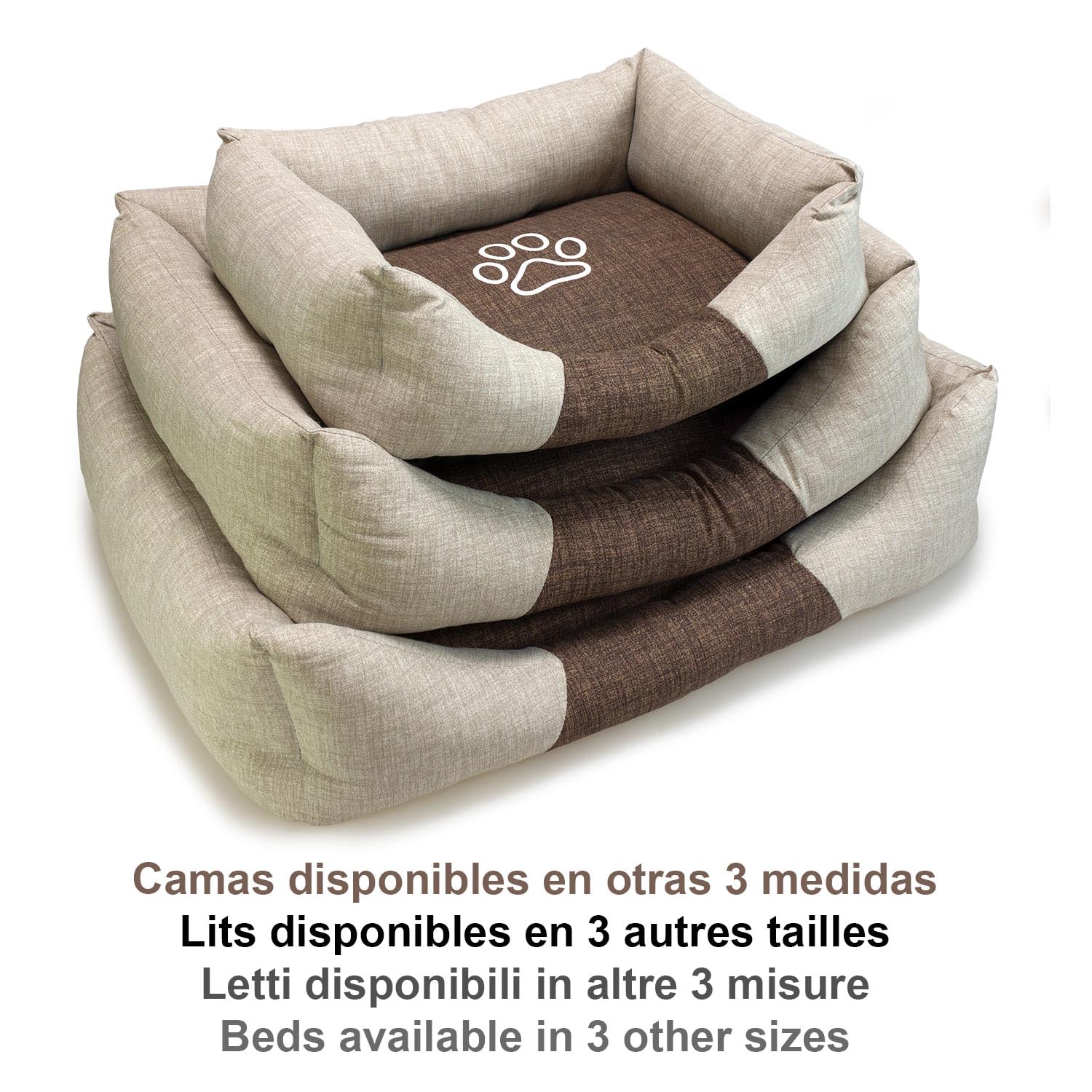 Arquivet Quadratisches Hundebett Braun und Beige mit Fußabdruck, 85 x 68 x 21 cm, Hundebett - Hundezubehör