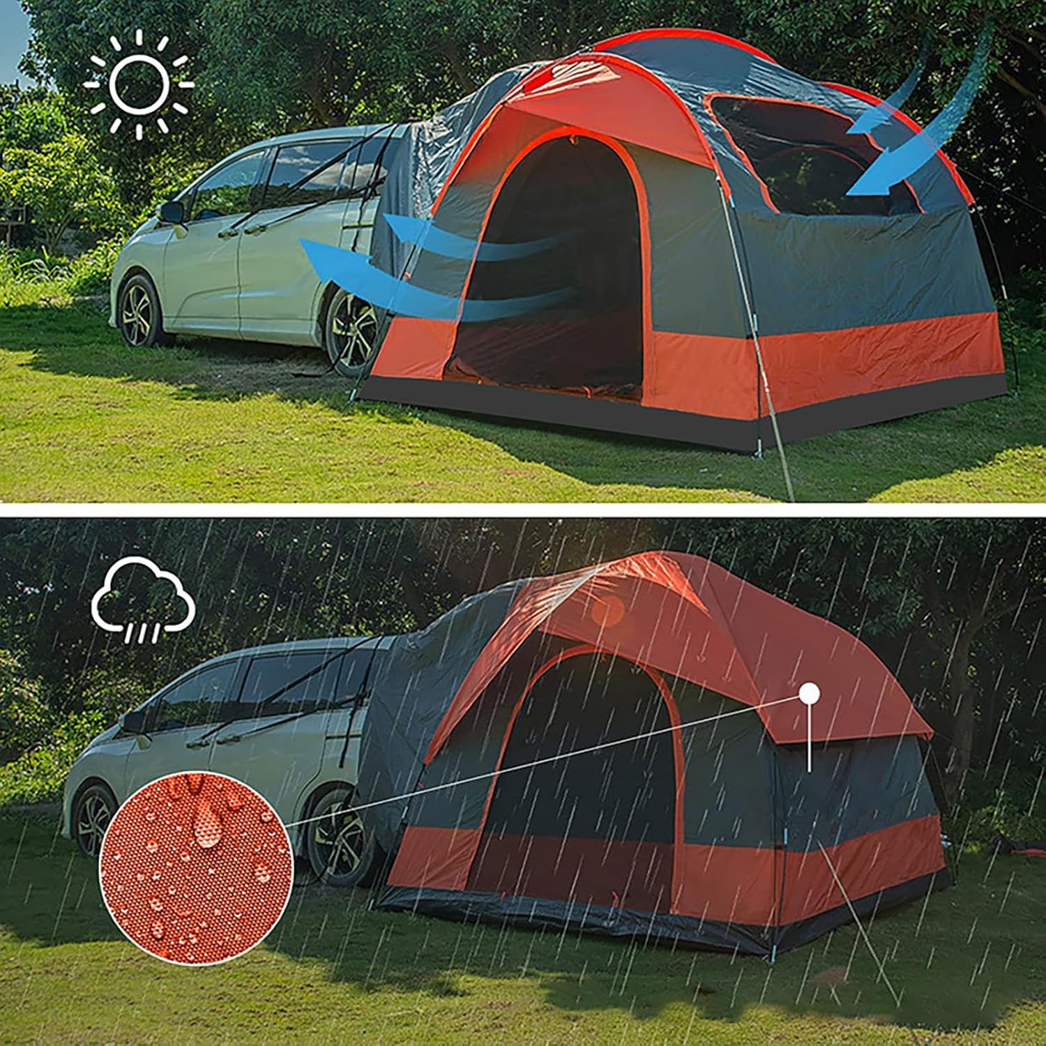 SUV Tent,Big Space 4-6 Person Outdoor Camping Car Rear Tent with Screen, Protection Sun Waterproof,SUV Camping Tent Car Tent for Family Camping Traveling