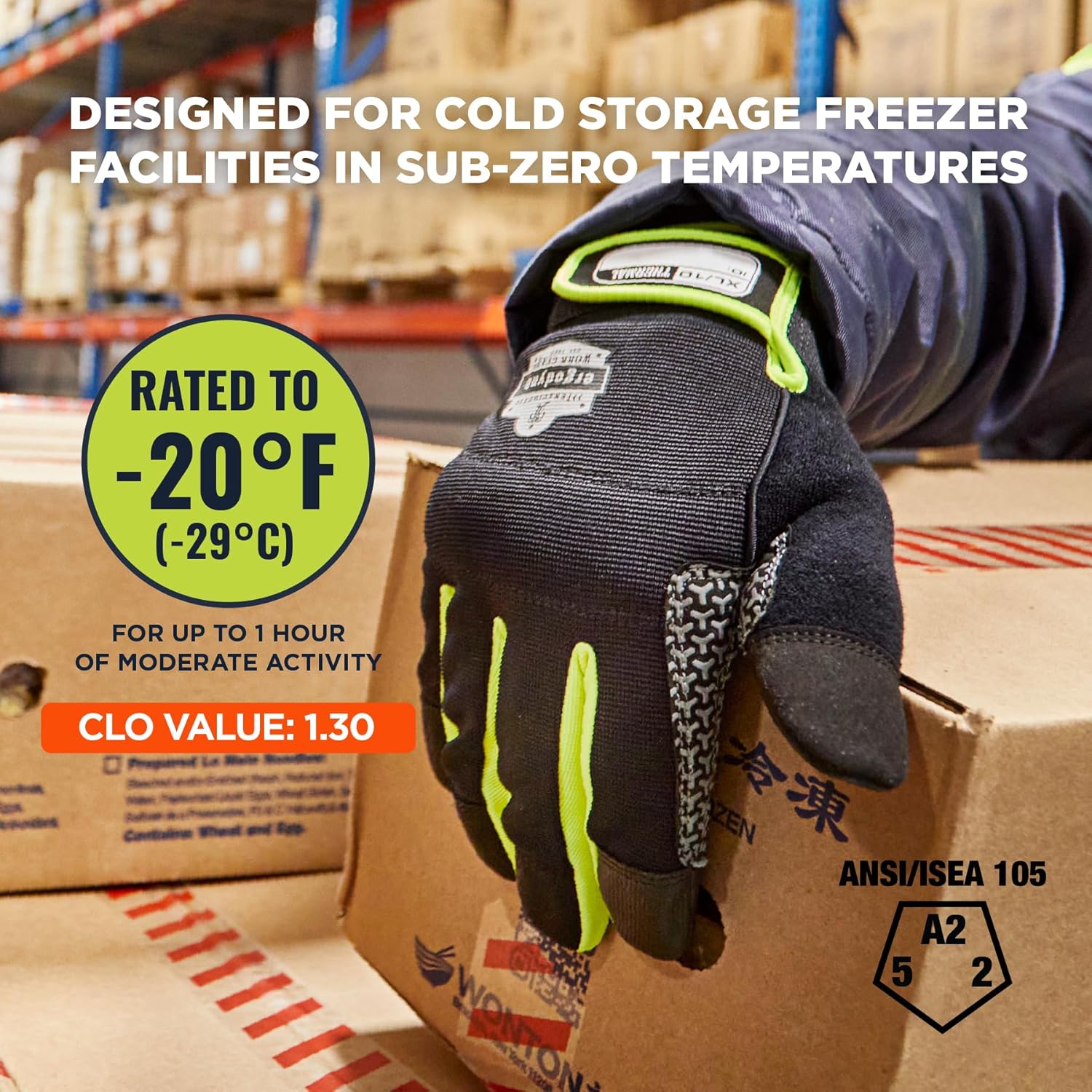 Ergodyne ProFlex 850 Insulated Freezer Gloves, Grip Palm, Touch Screen Capable, Cold Storage Work