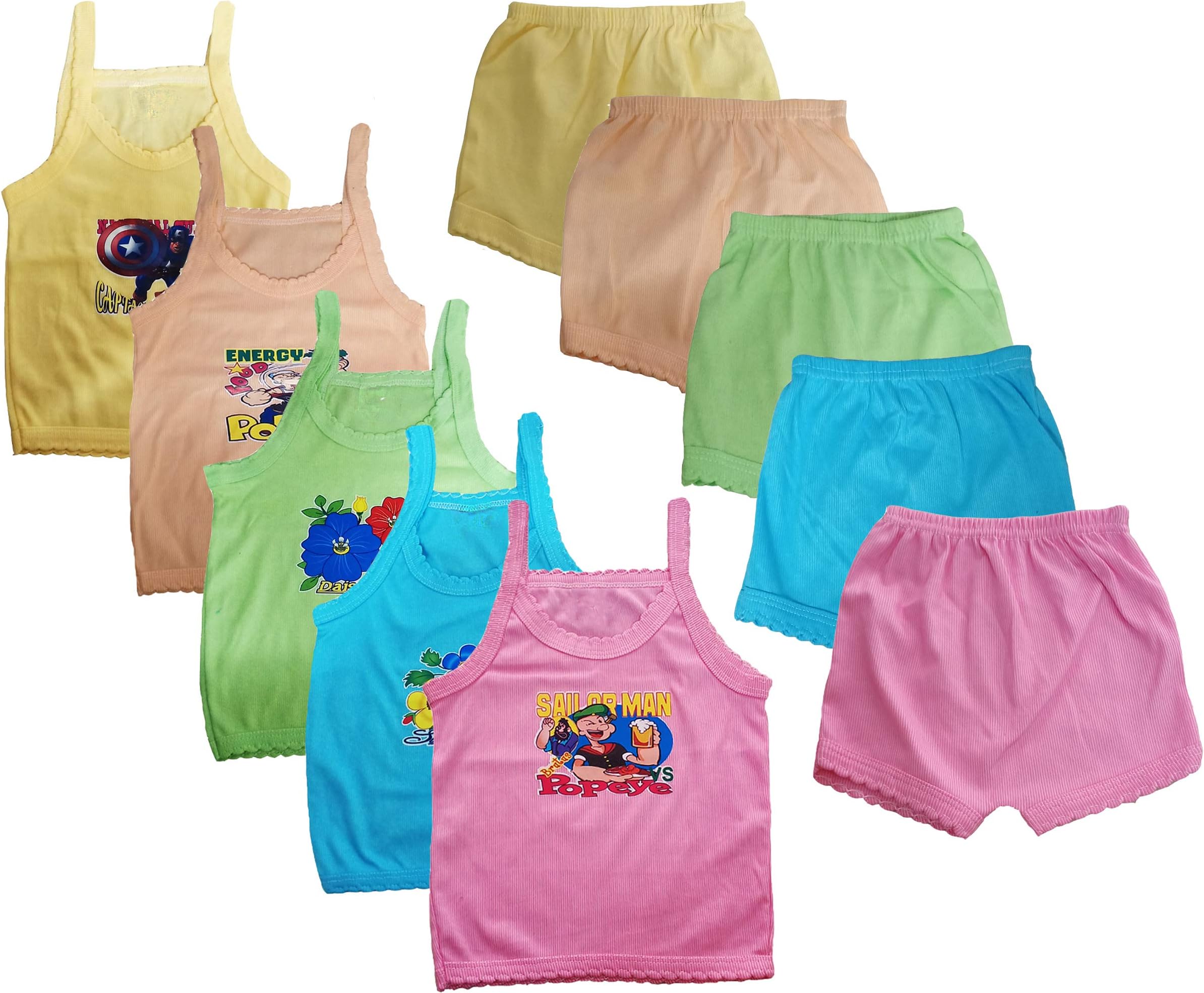 Baby's Cotton Sleeveless Baby Suit Cotton Clothing Set (Multicolour, 0-1 Month)- Pack of 5