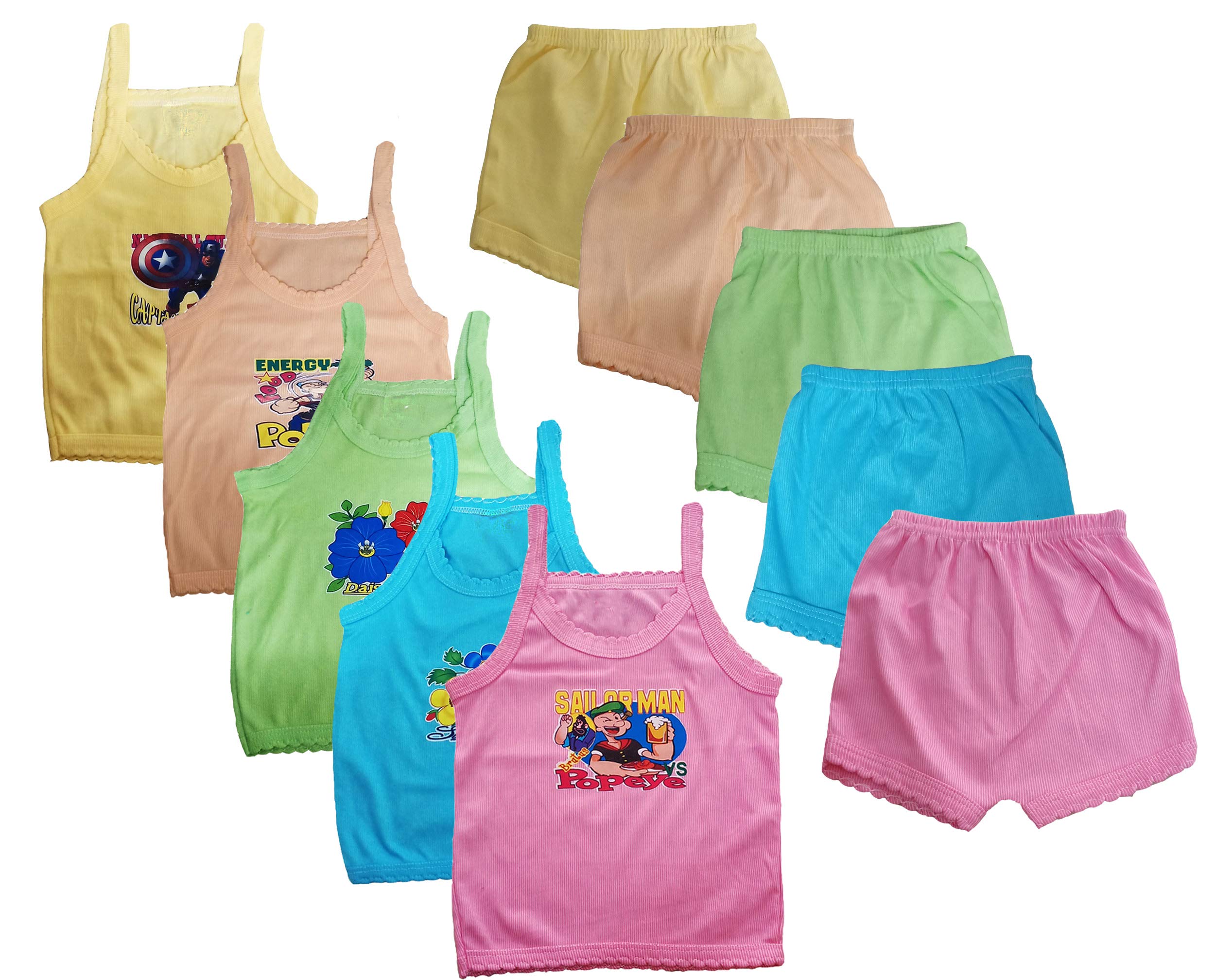 Baby's Cotton Sleeveless Baby Suit Cotton Clothing Set (Multicolour, 0-1 Month)- Pack of 5