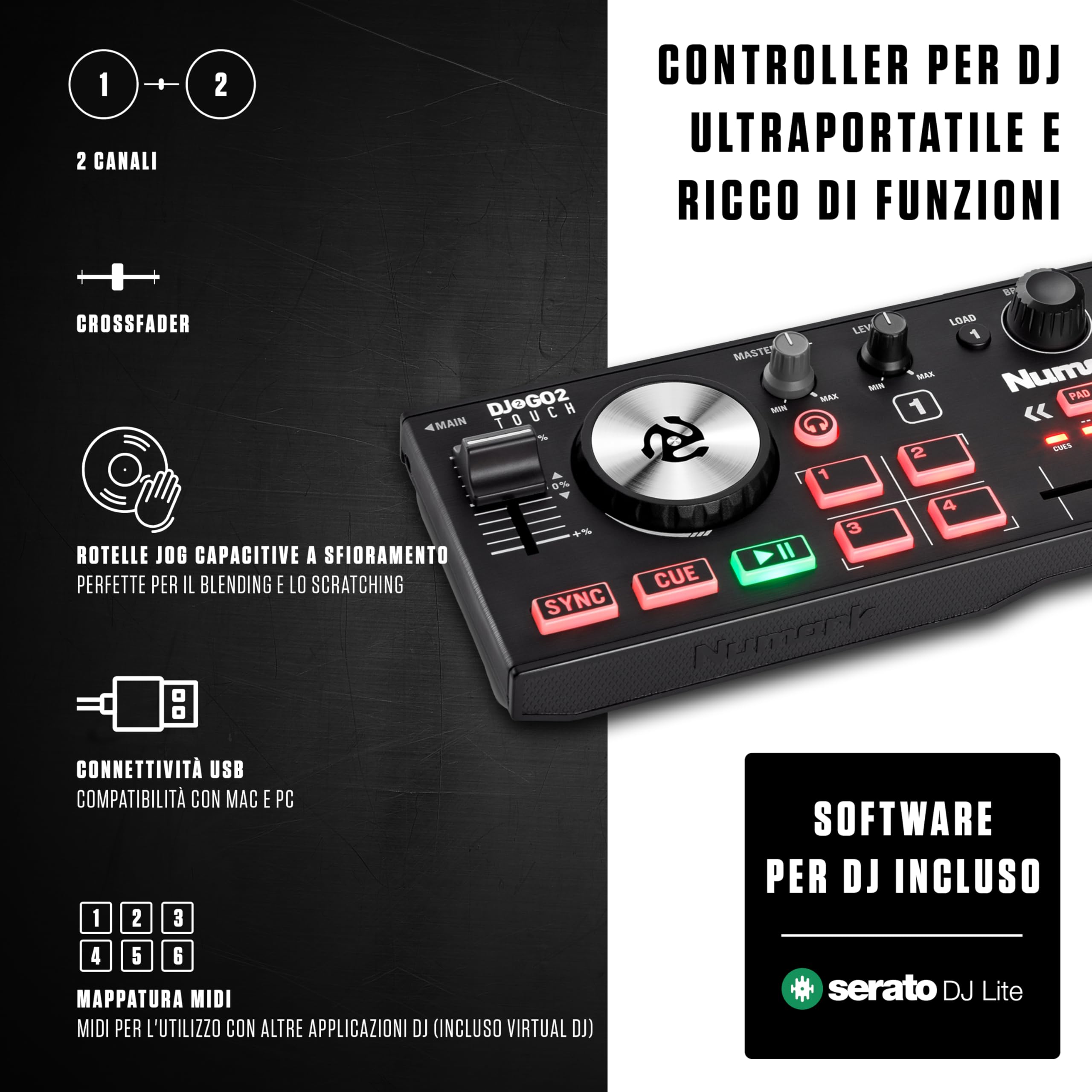 Numark DJ2GO2 Touch Compact USB DJ Controller - Dettaglio