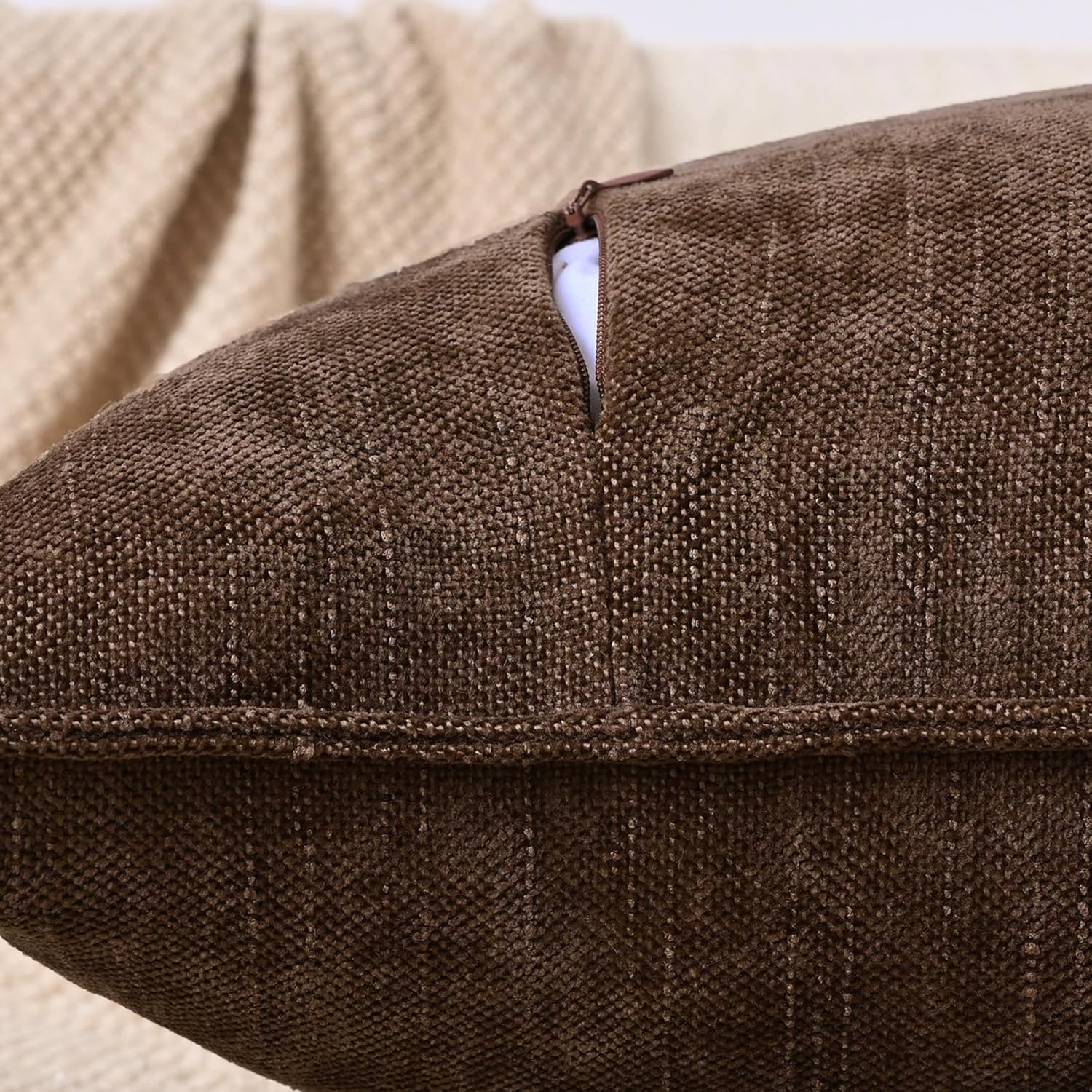 Set of 2 Soft Textured Decorative Throw Pillow Covers 18x18 Inch Cozy Farmhouse Cushion Cover Square Accent Pillow Cases for Bed Couch Sofa Living Room, Dark Brown - Image 3