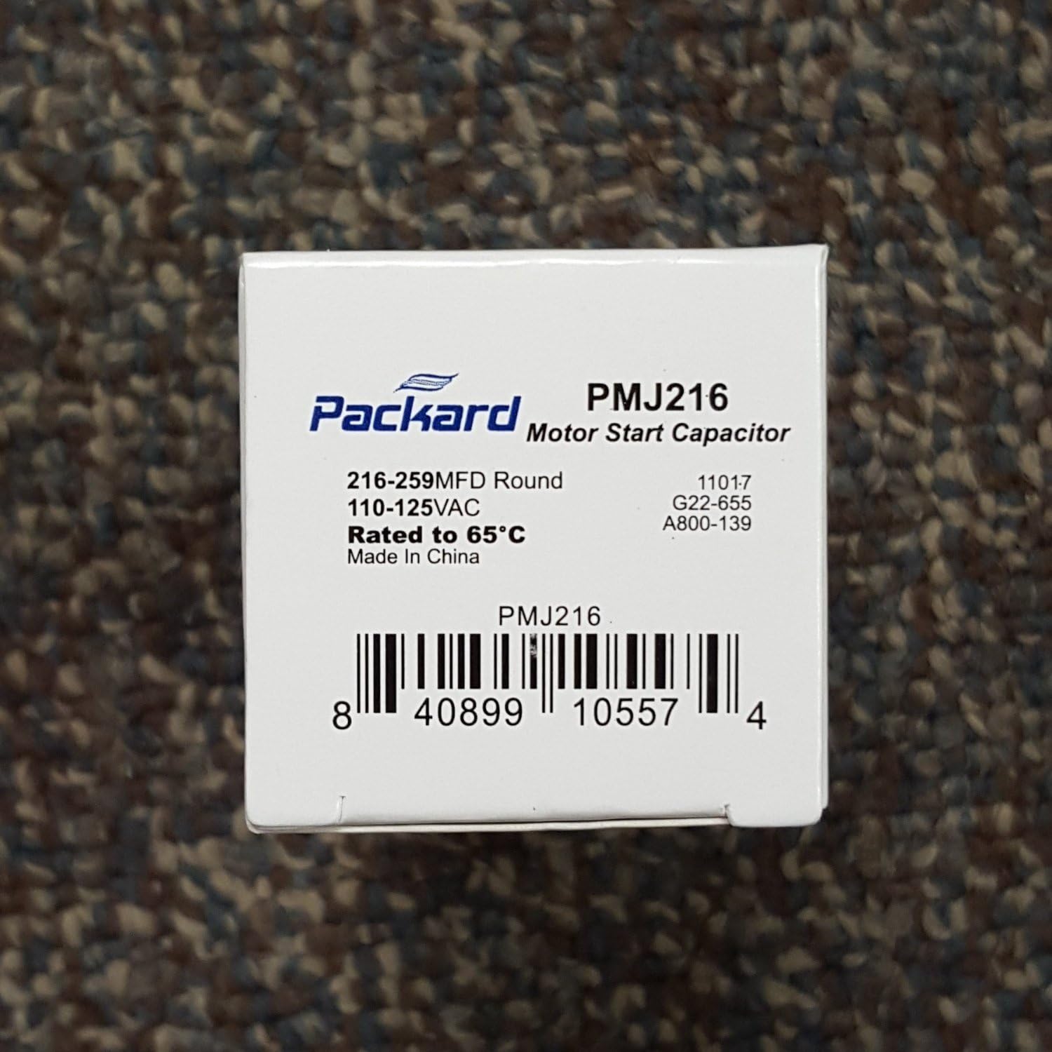 PackardPMJ216 Motor Start Capacitor. 216-259 MFD UF / 110-125 VAC
