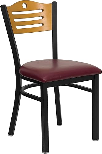 Miniatura 9 de HERCULES Serie - Silla de metal con respaldo de pizarra negra para restaurante, respaldo y asiento de madera natural