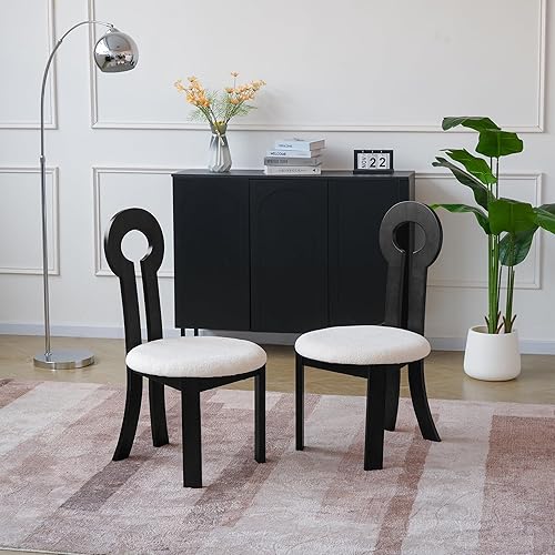 Miniatura 10 de Juego de 2 sillas de comedor, modernas sillas tapizadas de piel sintética de mediados de siglo con respaldo de madera y patas de metal para sillas