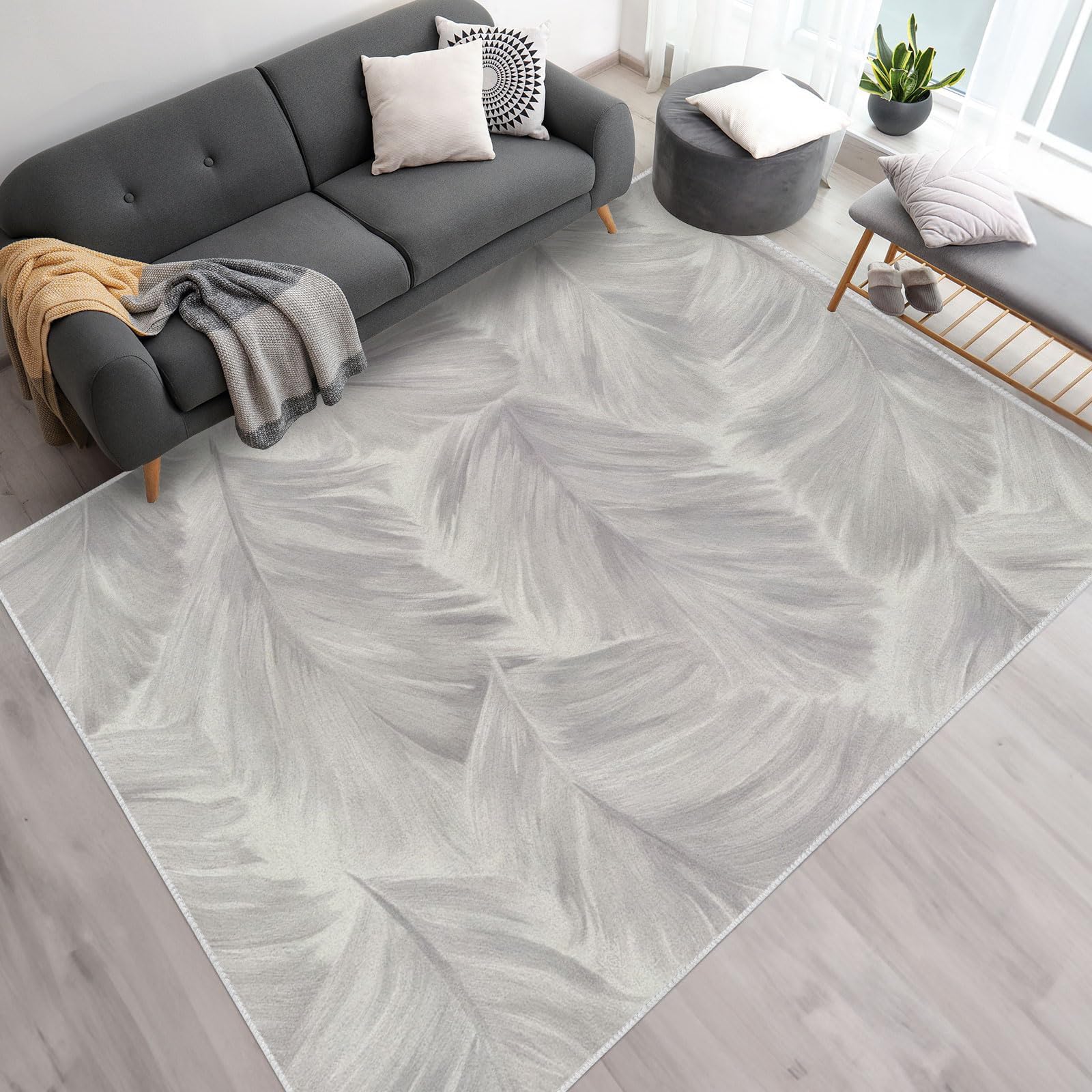 Waschbar in Waschmaschine Wohnzimmer Teppich Feder 60x180 Kurzflor Teppich Schlafzimmer, Grau Teppich Gegend Dünn Bettvorleger Saugfähig für Jugendzimmer Jungen Mädchen