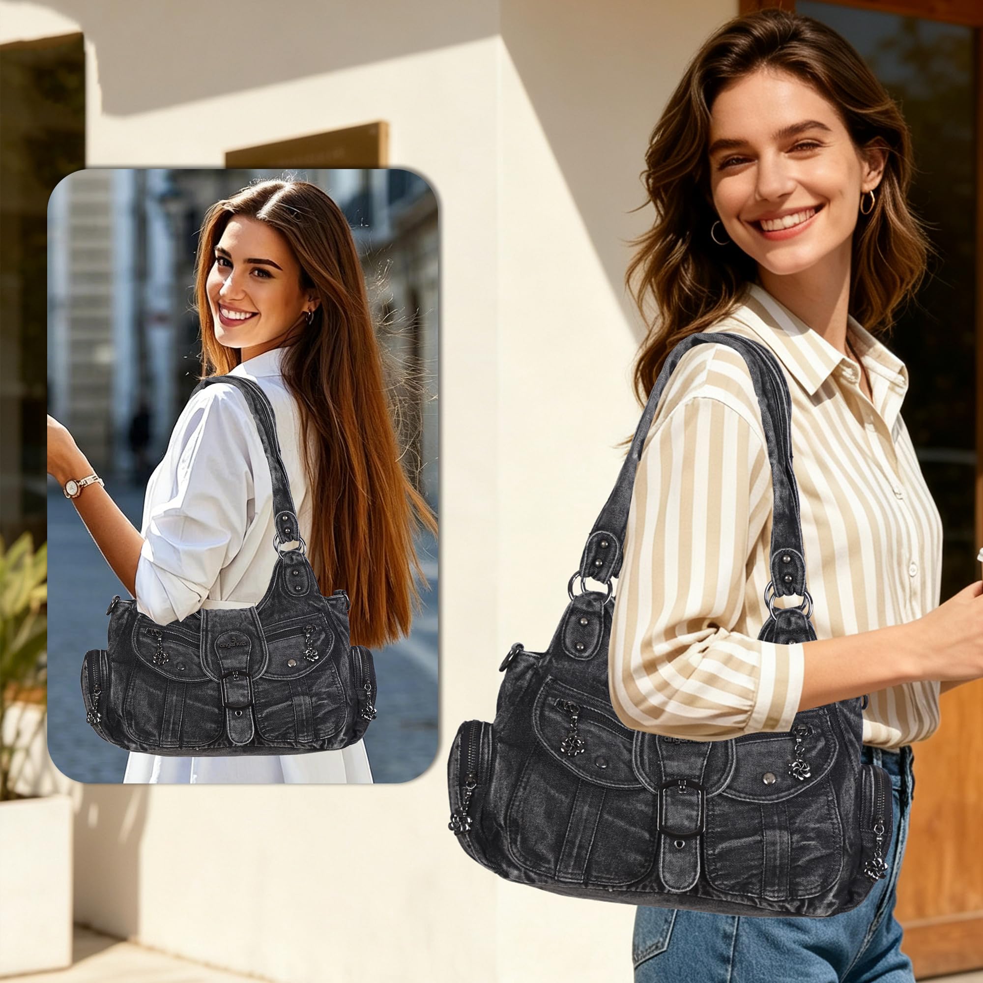 Angel Kiss Damen Handtasche Tote Bag Shopper Weiches PU Leder Schultertasche Umhängetasche Retro mit Abnehmbar Schulterriemen vielen Fächern für Frauen Arbeit Freizeit Schule Reise