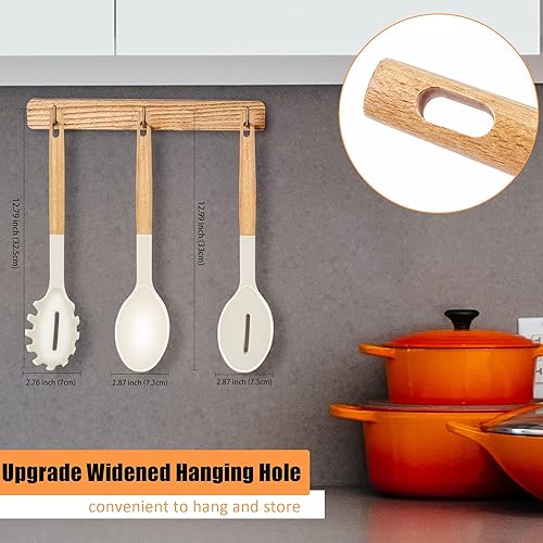 Miniatura 5 de Juego de 3 cucharas de cocina de silicona, antiadherentes ranuradas de cocina sólidas, servidor de pasta para utensilios de cocina, para revolver,