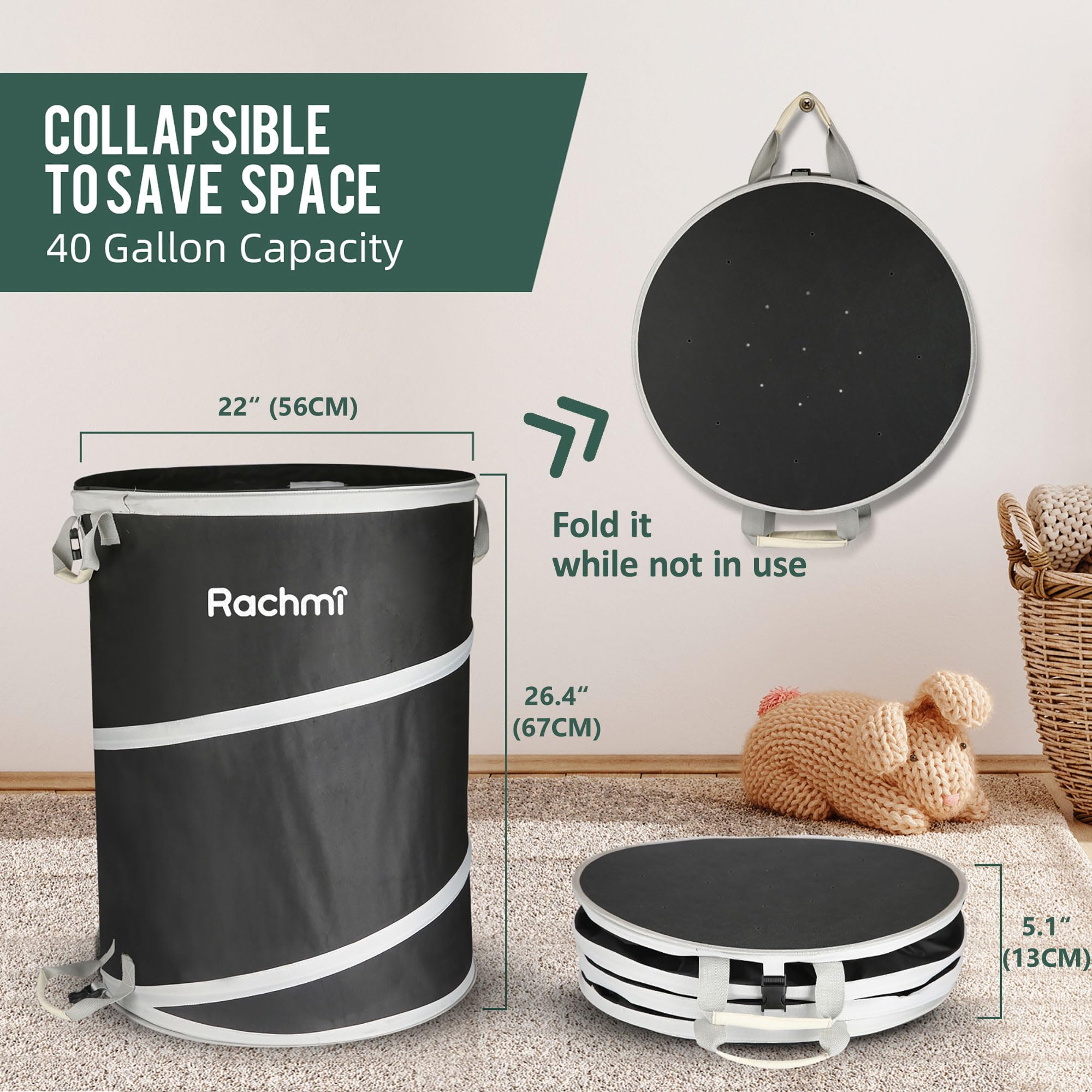 Amazon.com: Rachmi 40 Gallon Collapsible Trash Can 2-Pack, Heavy