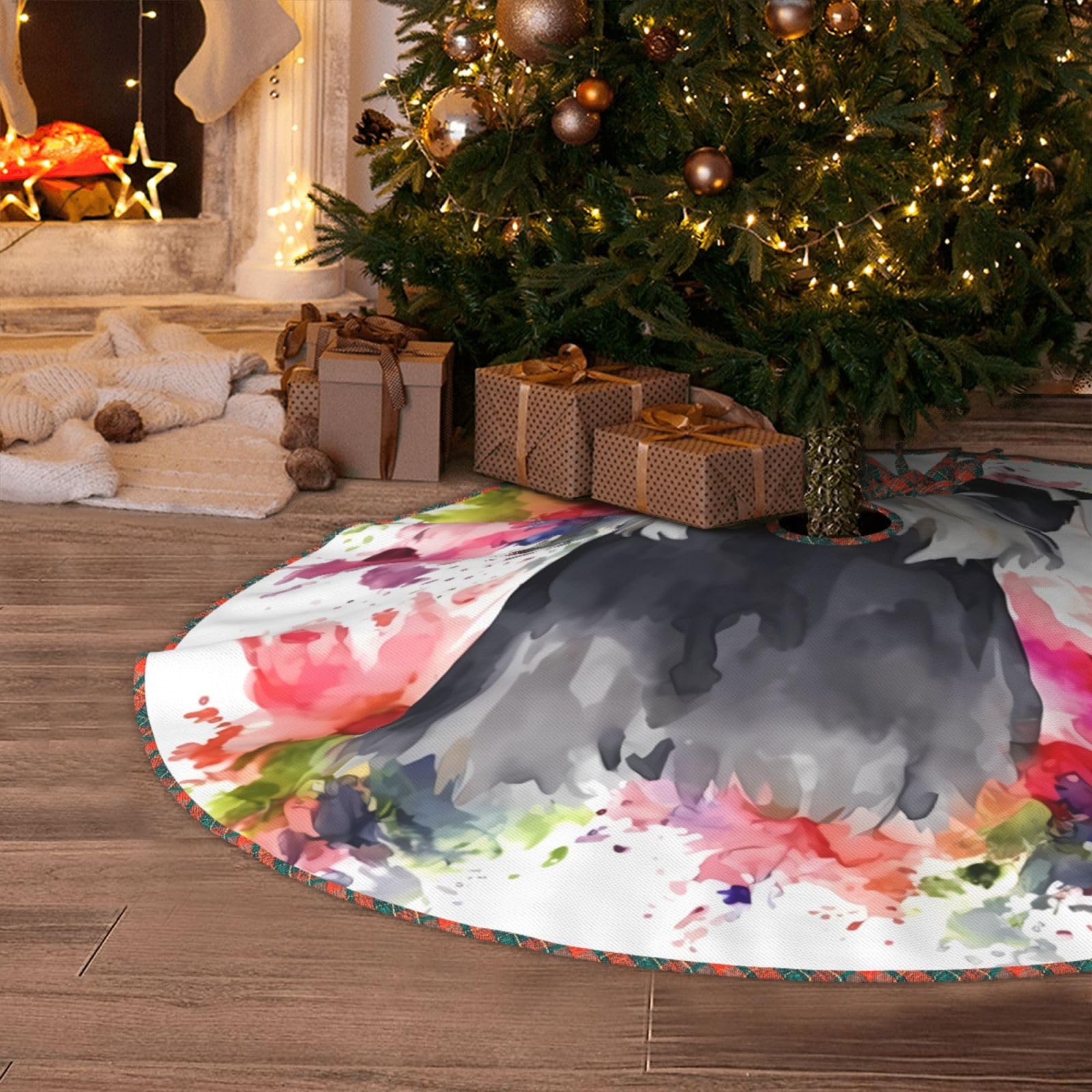 Schnauzer Christmas Tree Skirt 48" Artificial Tree Mat Cover Merry Christmas Burlap Xmas Tree Skirt for Christmas Decoration Holiday Indoor Outdoor Winter Party Decor