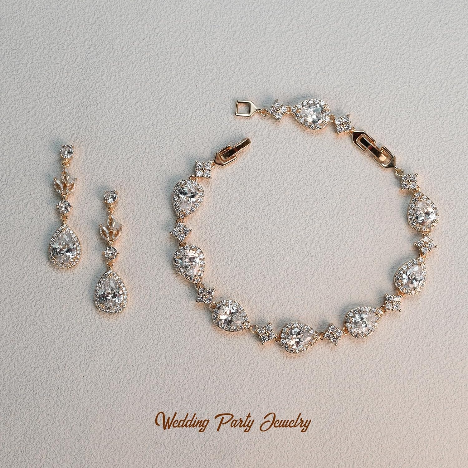 Elegant Teardrop Earrings & Bracelet Set, Gold Plated Bridal Jewelry for Wedding Bride Bridesmaid, Prom Party Dangle Matching Jewelry Gift - Image 4
