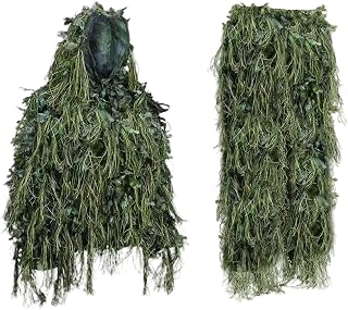 Traje Ghillie, Traje Ghillie con Hojas 3D para Hombre, Chaqueta y Pantalones de Camuflaje Ligeros y Transpirables para Caza al Aire Libre, fotografía, artículos de Caza, para Hombre