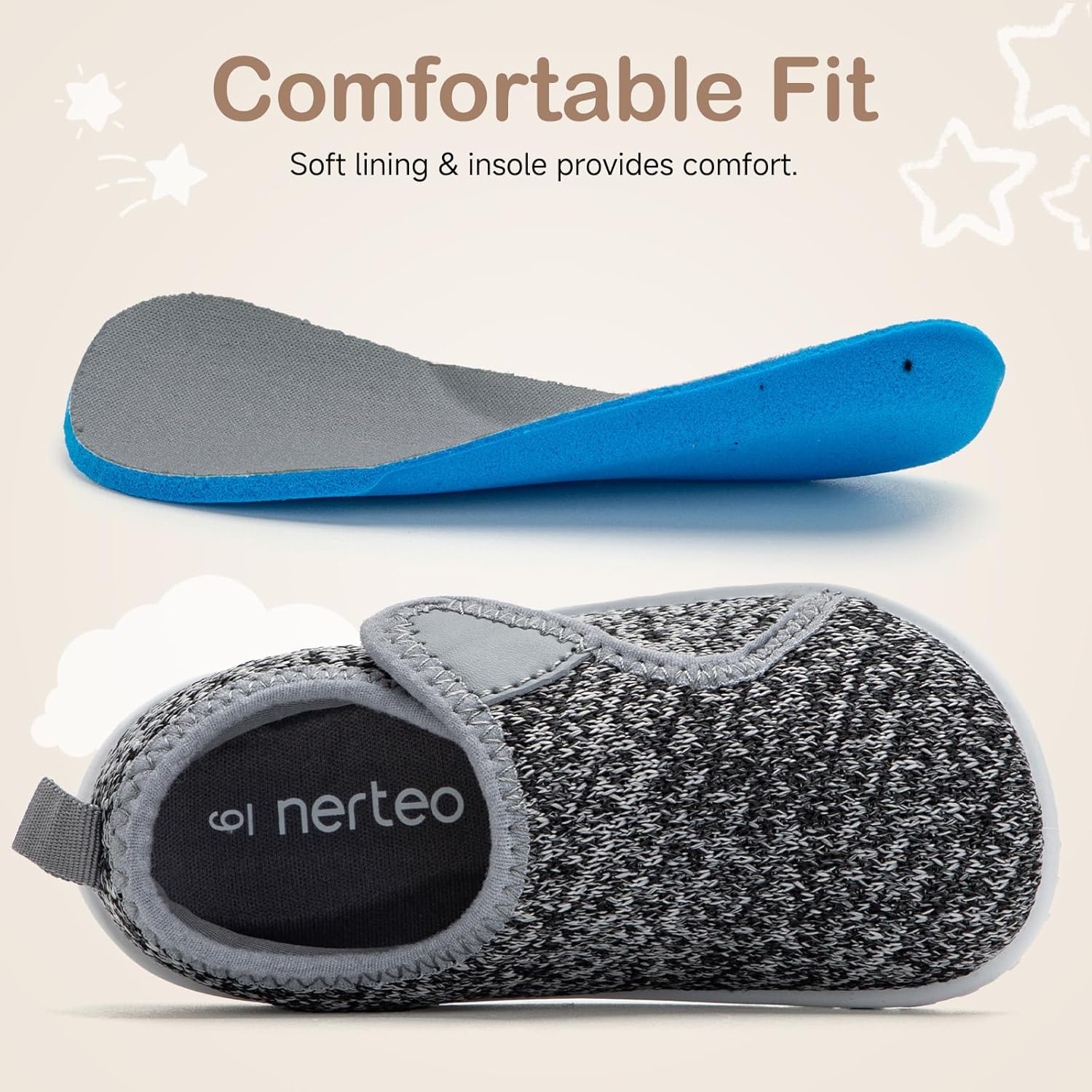 nerteo Toddler Boy Girl Sneakers Wide Toe Box Adjustable Barefoot Slip on Shoes Lightweight Walking Running Non-Slip Breathable Tennis Athletic School Gym Shoes - Image 6