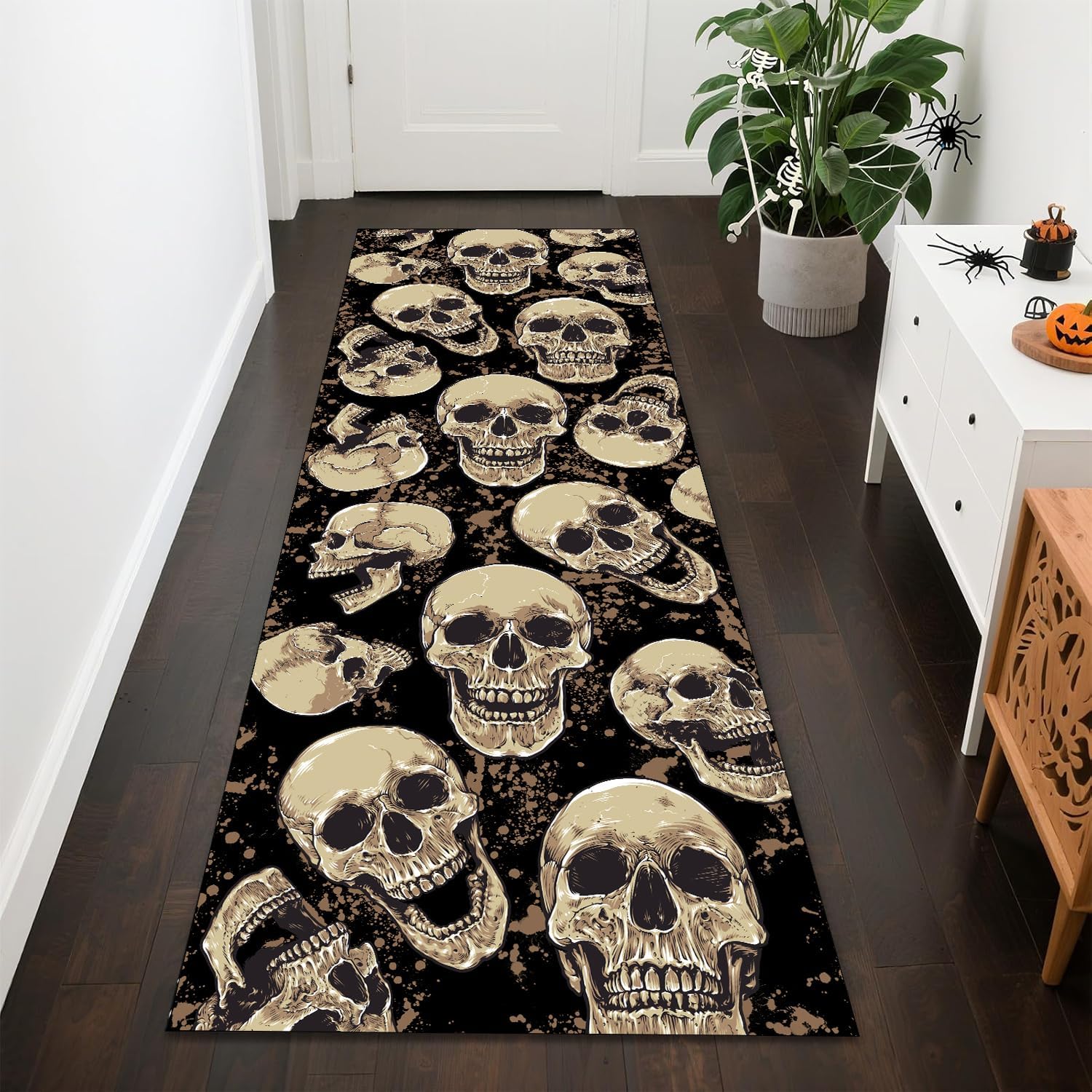 Halloween Kitchen Runner Rugs,2x6ft,Halloween Decor Gothic Rugs for Hallway,Washable Bat Spider Web Rug， Non-Slip Soft Pumpkin Skull Rug,for Laundry Room Bathroom Door Mat Entryway Carpet