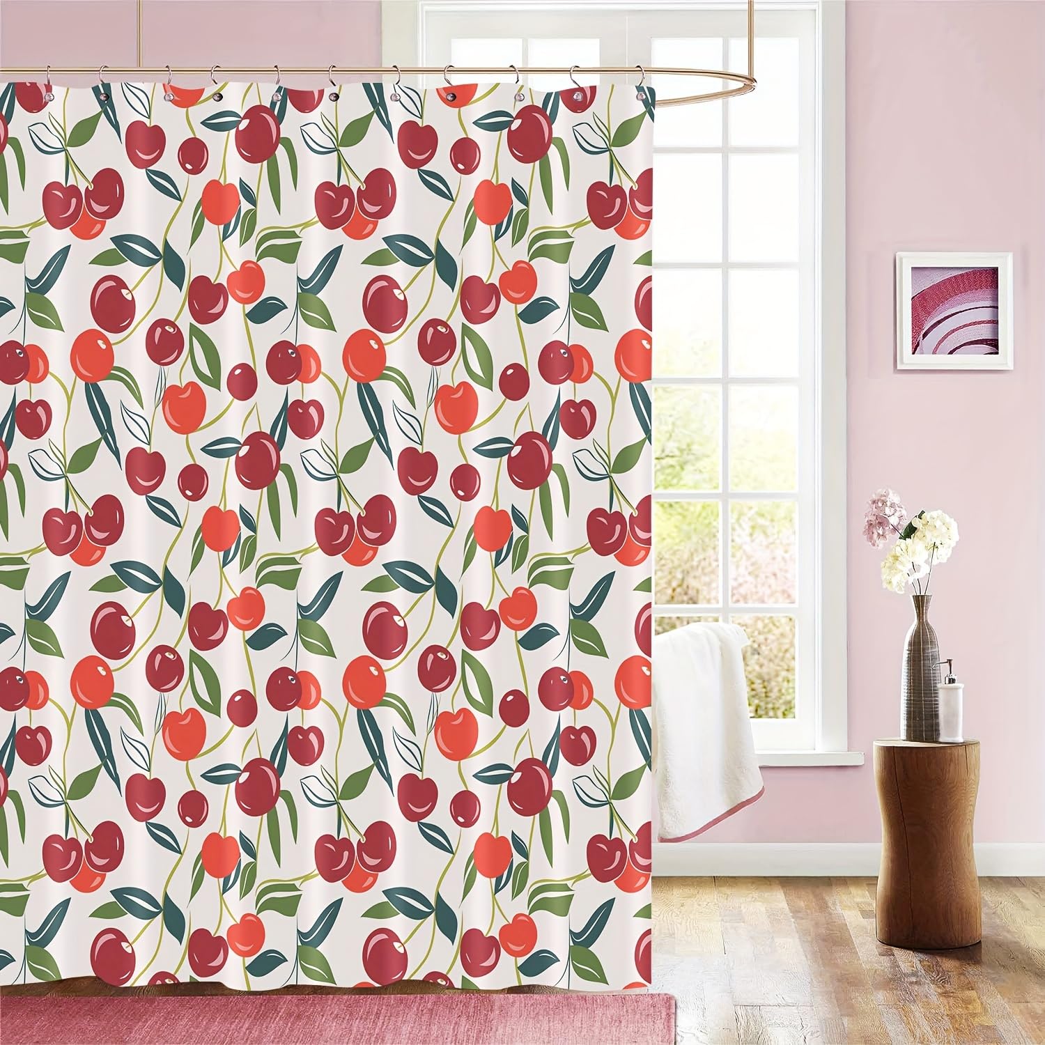 awitufhgp Cherry Digital Printed Shower Curtain, Bathtub Curtain, with Hooks, Made of Polyester Bathroom Additions Protect Privacy(180x240cm/71x94in(WxH)