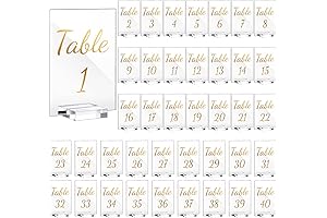 40-Pack Acrylic Table Numbers 1-40 with Clear Stands