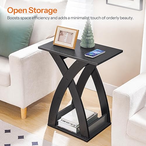 Miniatura 4 de HOOBRO Juego de 2 mesas auxiliares estrechas X-Design con estante de almacenamiento, mesitas de noche delgadas para espacios pequeños, sala de