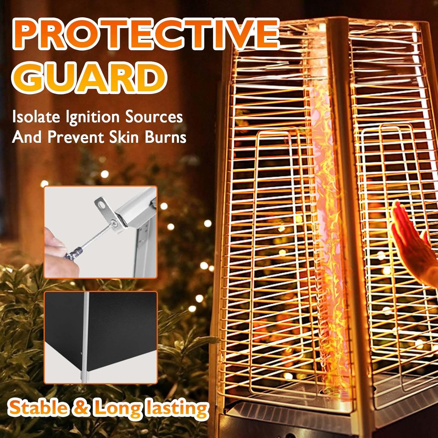 48,000 BTU Propane Patio Heater with Wheels, Quartz Glass Tube Pyramid Design, Includes Cover - Perfect for Parties, Backyard, Garden, Poolside, Commercial & Residential Use (Black)