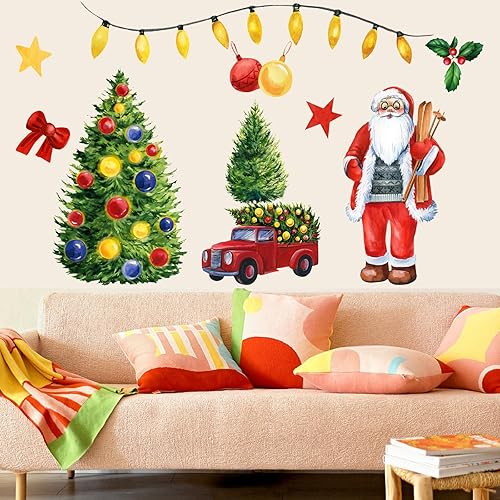 Miniatura 5 de Calcomanías de pared de Feliz Navidad, árbol de Navidad, camión rojo, calcomanías de pared de Navidad 2024, regalo de Año Nuevo, decoración de pared