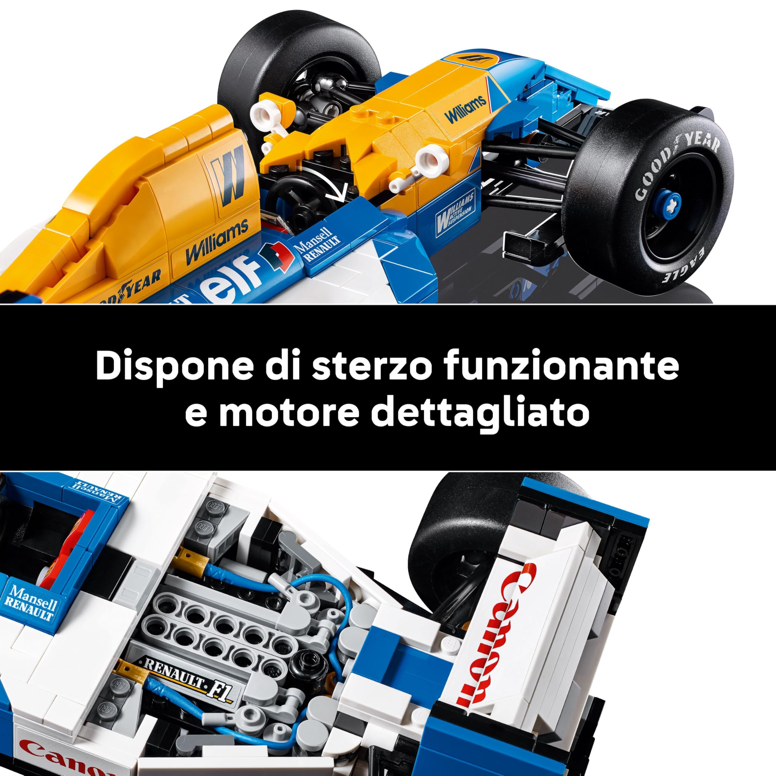 LEGO Icons Williams Racing FW14B e Nigel Mansell - Modellino di Auto F1 da Costruire con Minifigure del Pilota da Collezione, Trofeo e Supporto da Esposizione, Idea Regalo Adulti, Uomo o Donna 10353