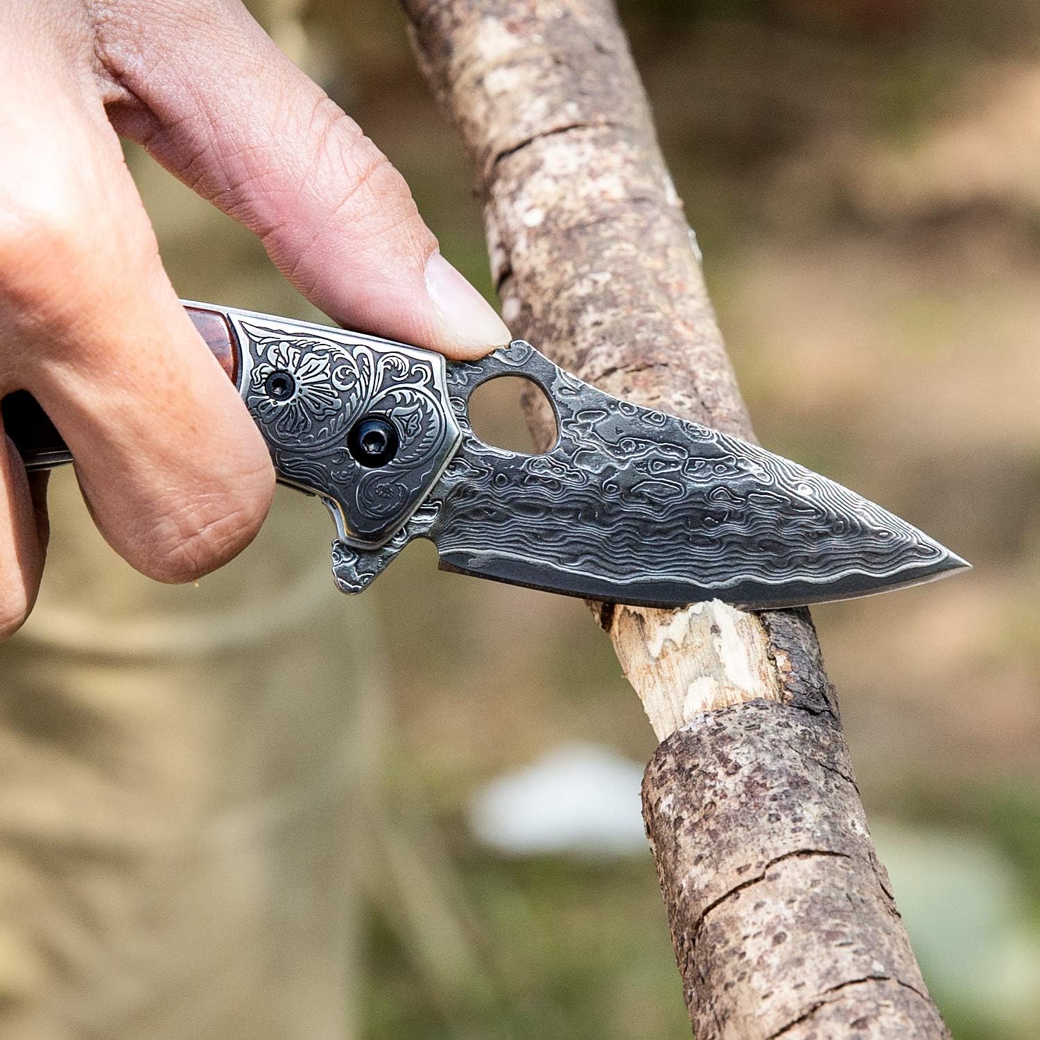 edc pocket knife for men,2.5in japanese handmade vg10 damascus steel,rosewood handle,liner lock,leather sheath,folding knives for camping and hunting (rosewood, 2.8)