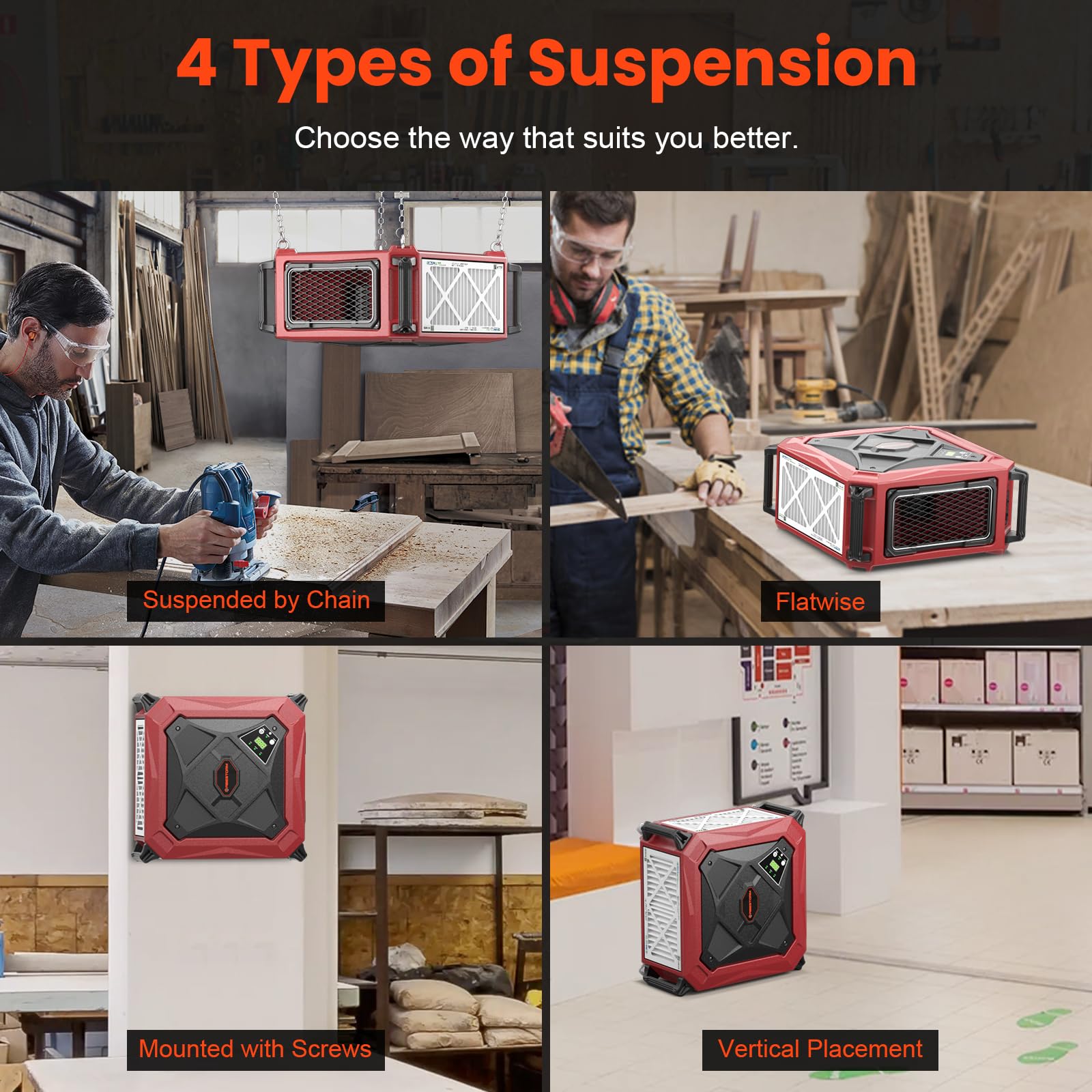 Abestorm - Sistema di filtrazione dell'aria 1080CFM, collettore di polveri da officina con potente ventilatore a vortice, adatto per la lavorazione del legno, garage, officine, fino a 1100 mq. ft.