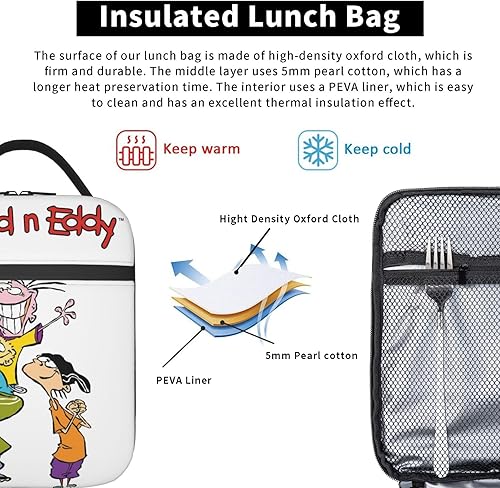 Miniatura 4 de Ed, EDD Anime N Eddy - Lonchera aislada de gran capacidad, a prueba de fugas, bolsa de almuerzo con cremallera, bolsillo de red externo, para