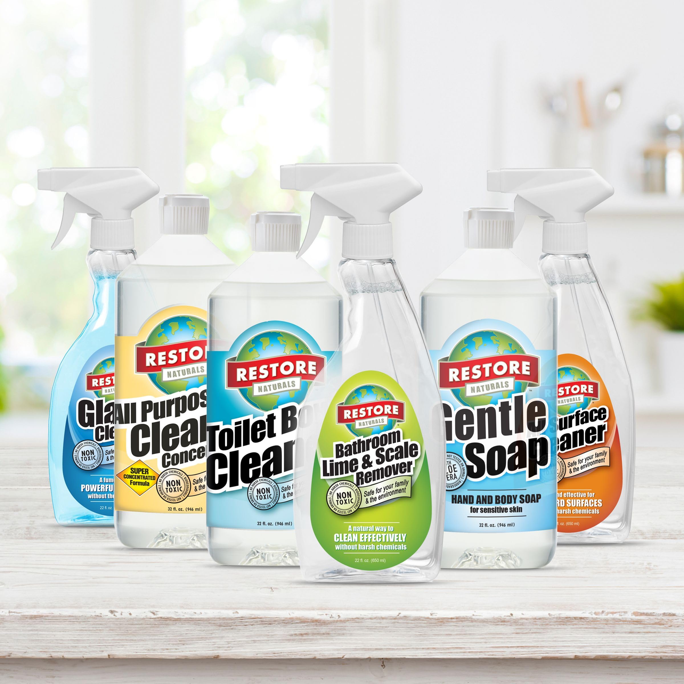 Restore Naturals Bathroom Cleaning Kit - Non Toxic Bathroom Cleaner Kit | Plant Based | Biodegradable | Eco Friendly | Cruelty Free - 6 Items Included