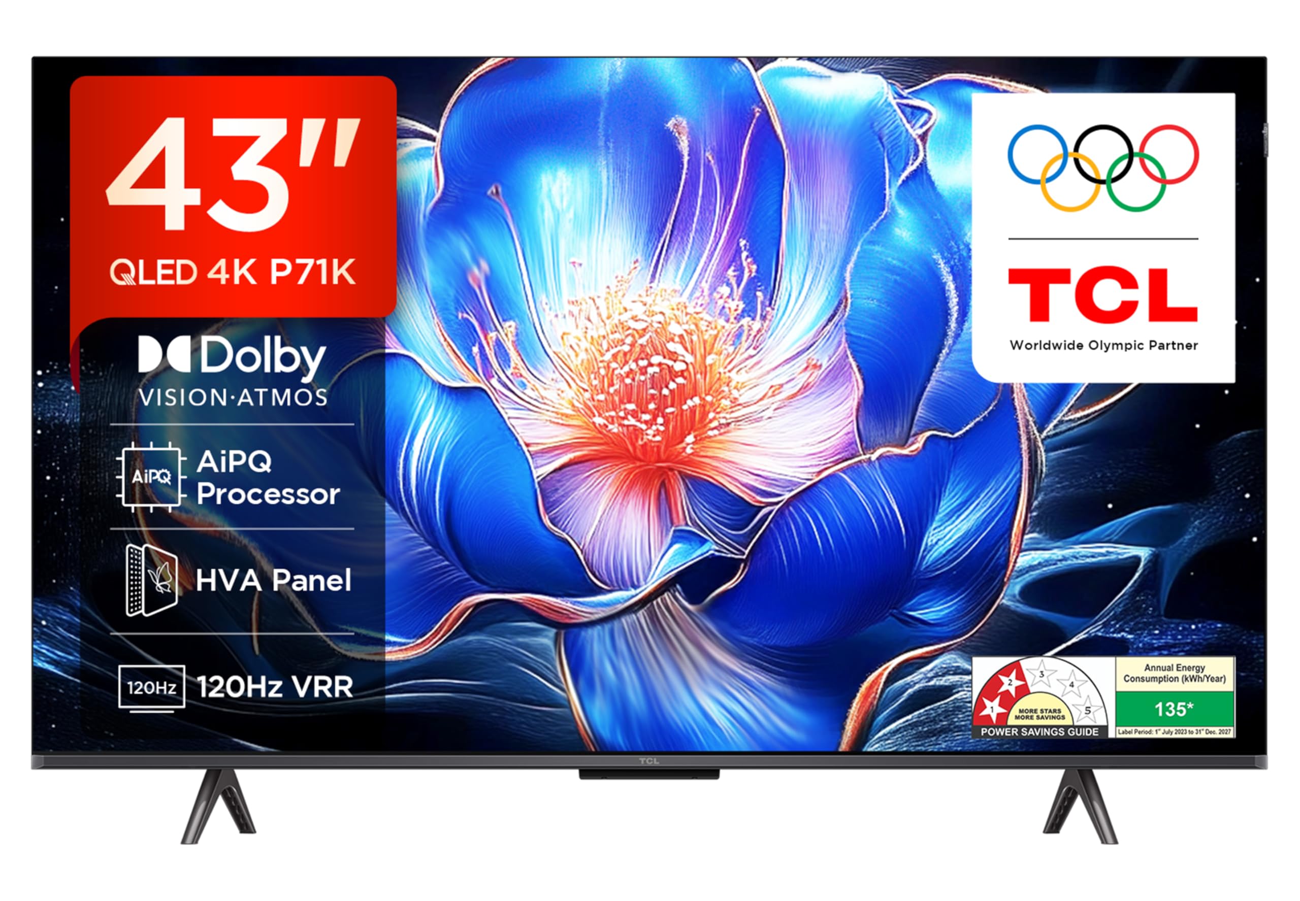 TCL 108 cm (43 inches) 4K Ultra HD Smart QLED Google TV 43P71K