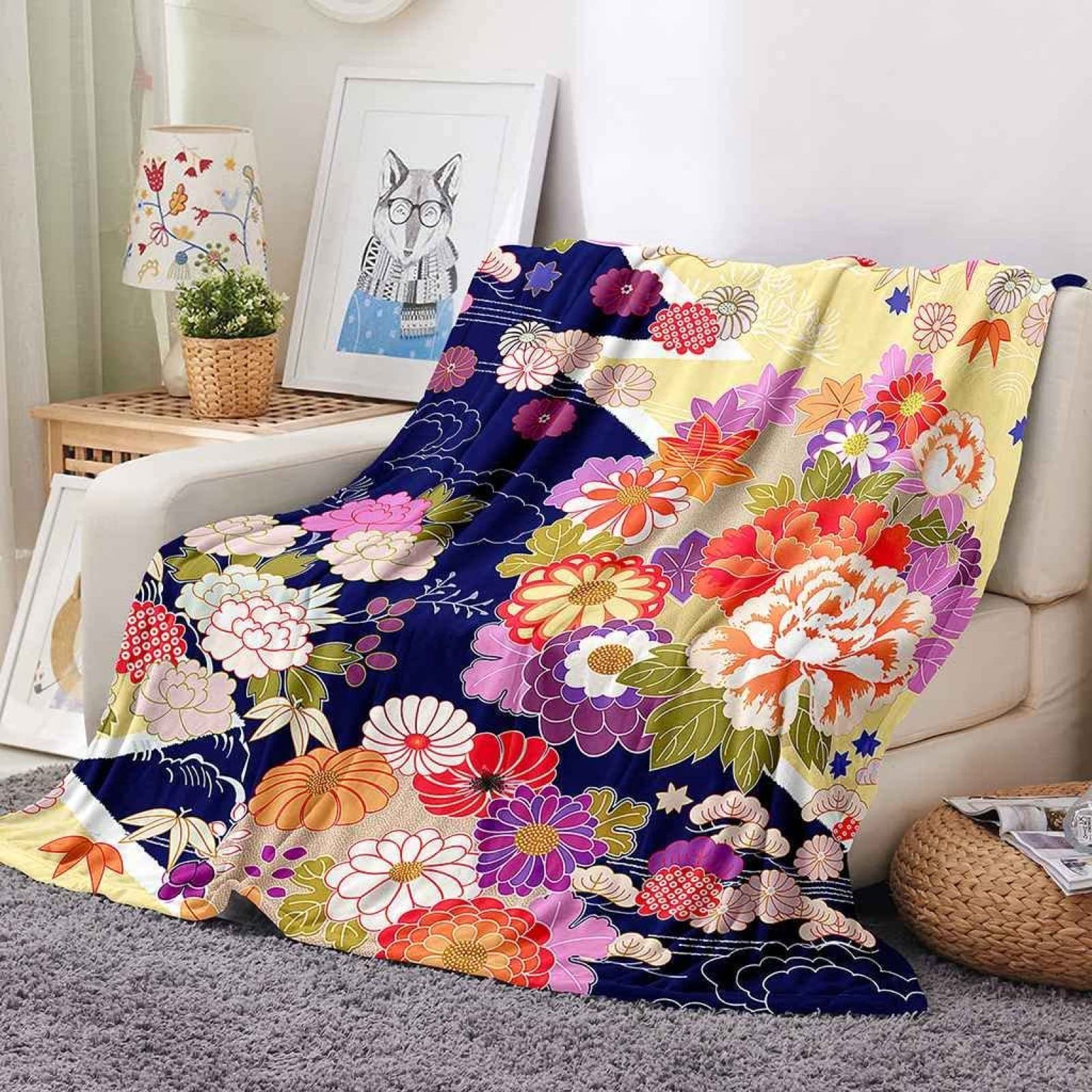 Couverture Polaire 180 x 220 cm Bohême, Plaid Polaire Fleurs Couverture 3D Imprimée Flanelle Blanket Literie 2 Personnes, Couvertures Doux et Chaude pour Canape Lit