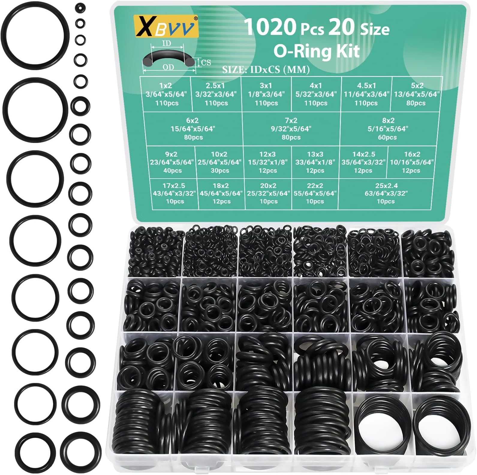 XBVV 1020 Pcs O Ring Kit 20 Size Nitrile Rubber O ring Assortment Set for Car...