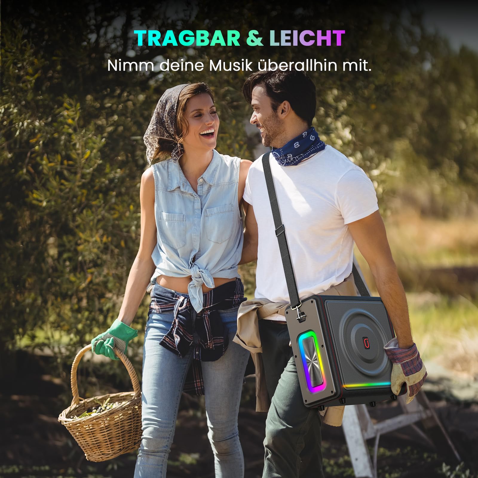HWWR Karaoke Maschine mit 2 Mikrofone Tragbarer Bluetooth Lautsprecher mit Lichteffekte für Erwachsene/Kinder, Unterstützt TF/USB, FM, Rec, AUX in, TWS für Party