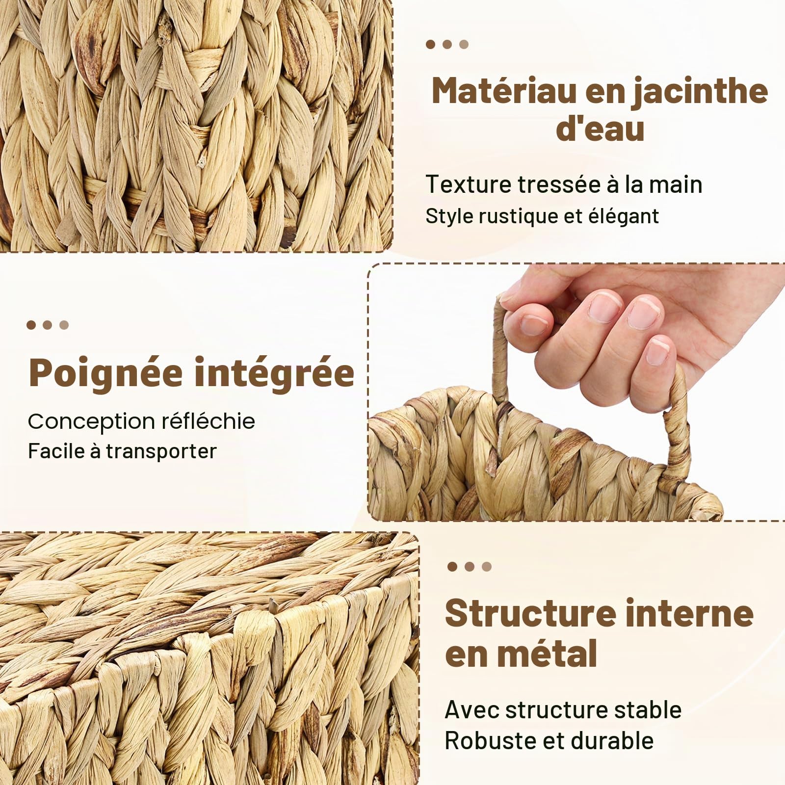 BSTKEY Porte-revues en jacinthe d'eau naturelle avec 2 poignées, panier de rangement tissé à la main, panier de rangement pour dossiers, courrier