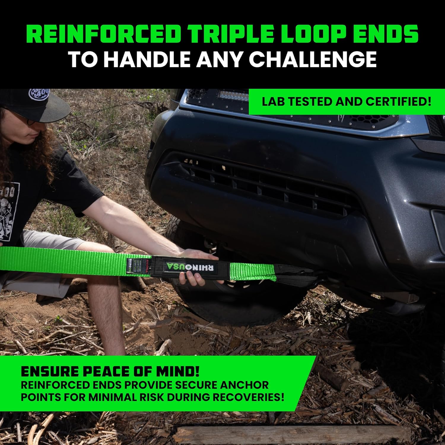 Rhino USA Recovery Tow Strap (3" x 20') - 31,518lb Break Strength - Emergency Recovery Strap Tow Rope for Truck, UTV, ATV & More - Heavy Duty Towing Strap for Offroad 4x4 Use - Compatible with Jeep - Image 3