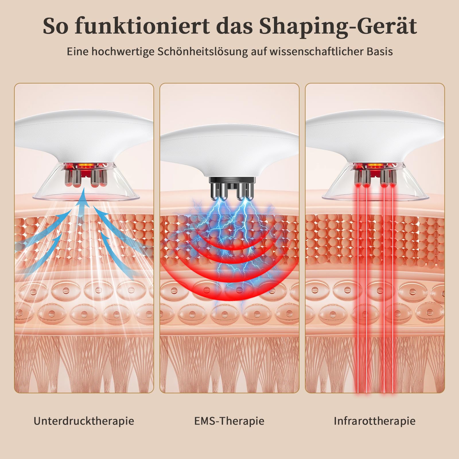 Ehomfory 3in1 Schröpfmassagegerät Massagegerät mit Lymphdrainage Gerät Cellulite Massagegerät Massage Gun und EMS & Rotlicht Funktion für Zur Gesichtsstraffung und Körperkonturierung, tragbar