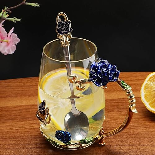 Miniatura 44 de Luka Tech Tazas de café esmaltadas de vidrio sin plomo, con cuchara de acero, regalos personalizados para mujeres, esposa, mamá, niña, profesora