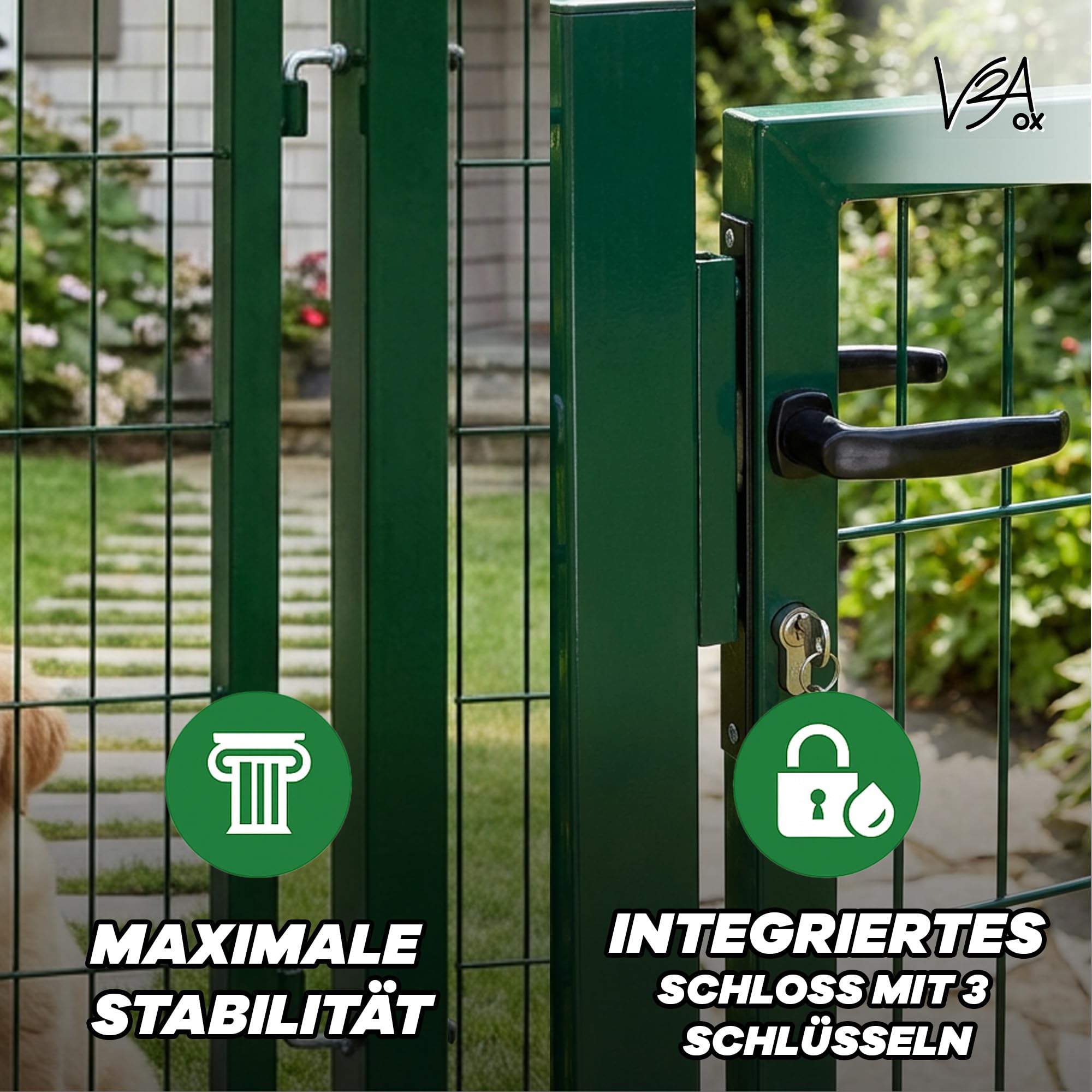 Gartentor Tor für Gartenzaun Zaun 80 cm hoch Gartentür aus Metall für Stabmattenzaun Abschließbar inkl. Pfosten Grün