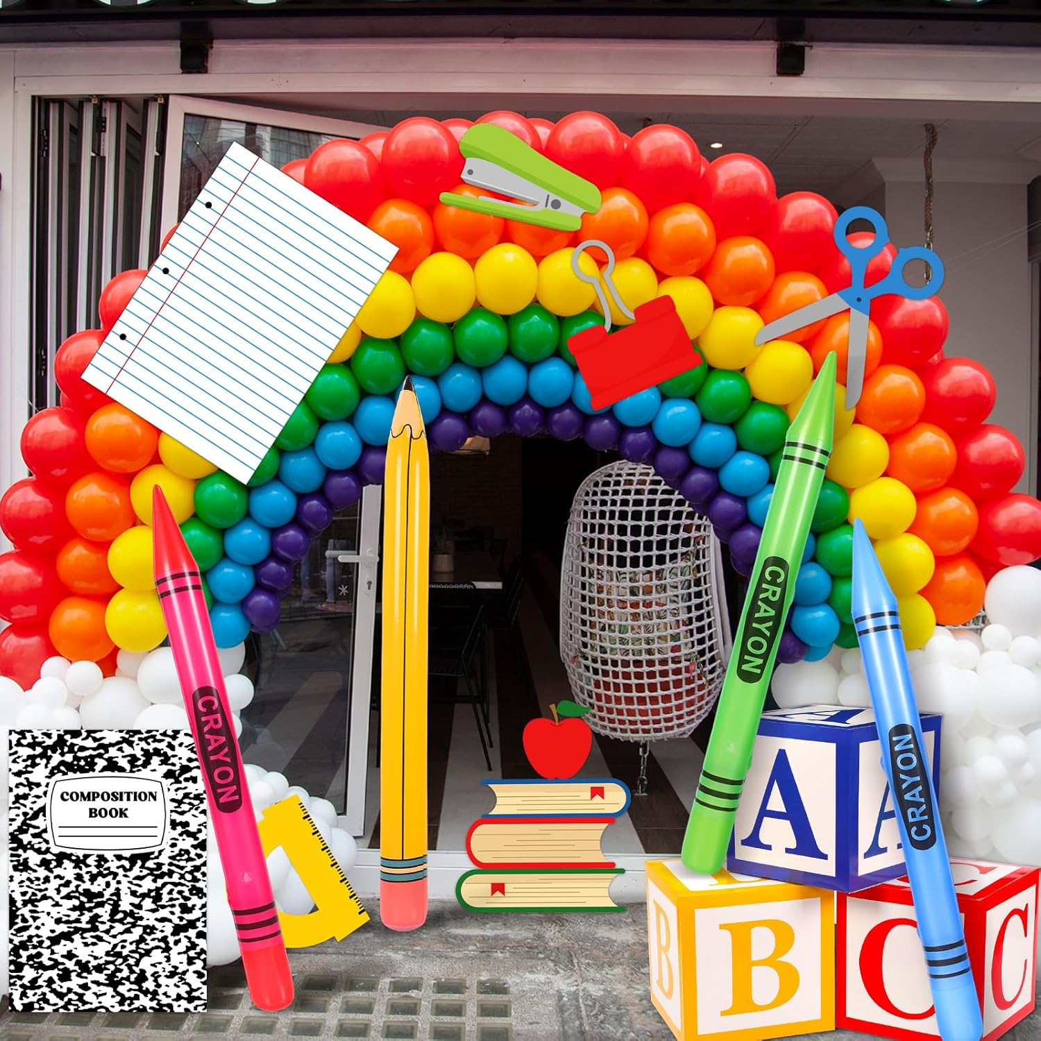 14 Pcs Giant School Theme Party Decorations ABC Alphabet Party Favor Box Large Inflatable Pencil Crayon for Celebration Back to School Birthday Decoration