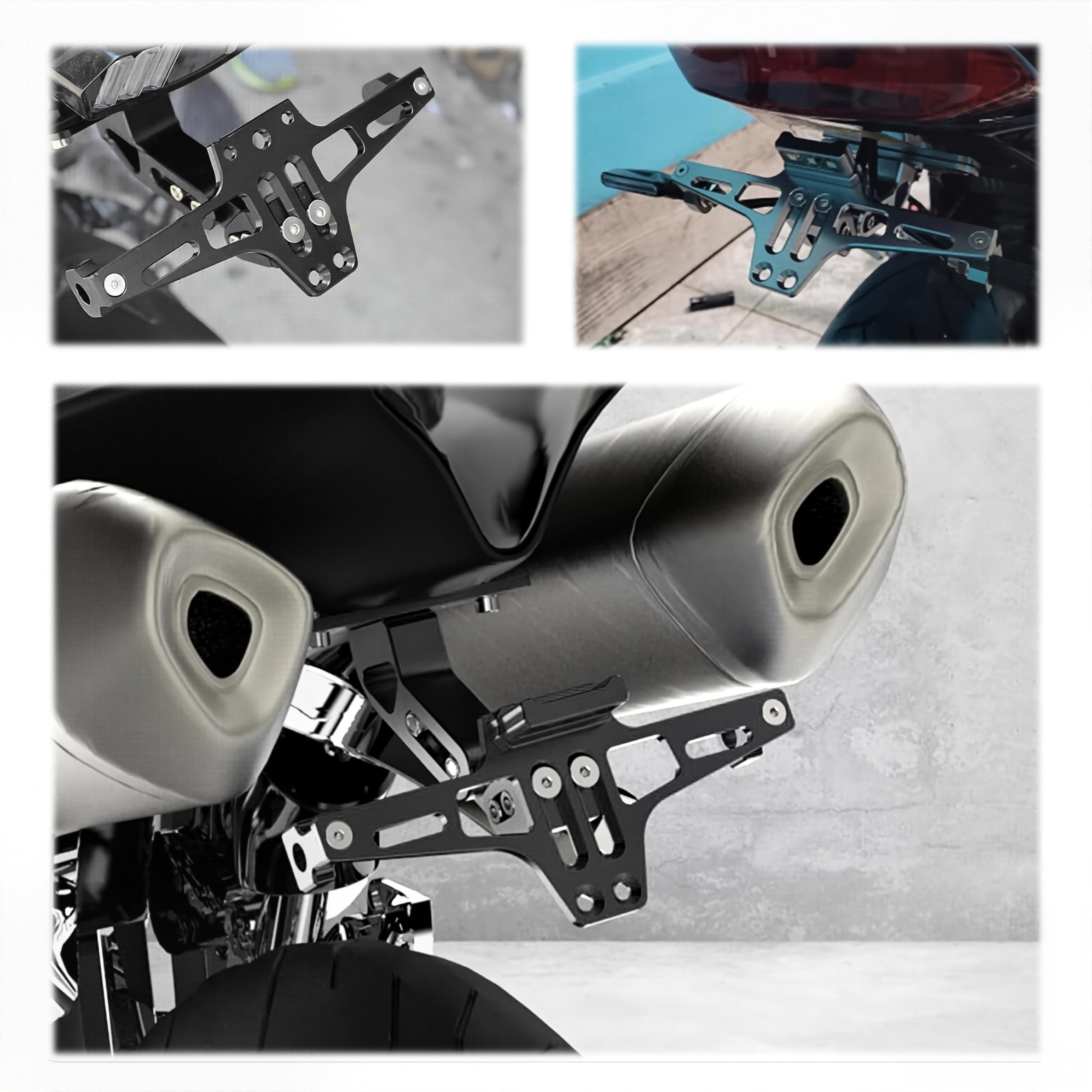 Support de Plaque d'immatriculation pour Motos avec éclairage LED Rotatif à Gauche et à Droite. Support de Plaque d'immatriculation réglable en Aluminium pour la Plupart des modèles de Moto (Noir)