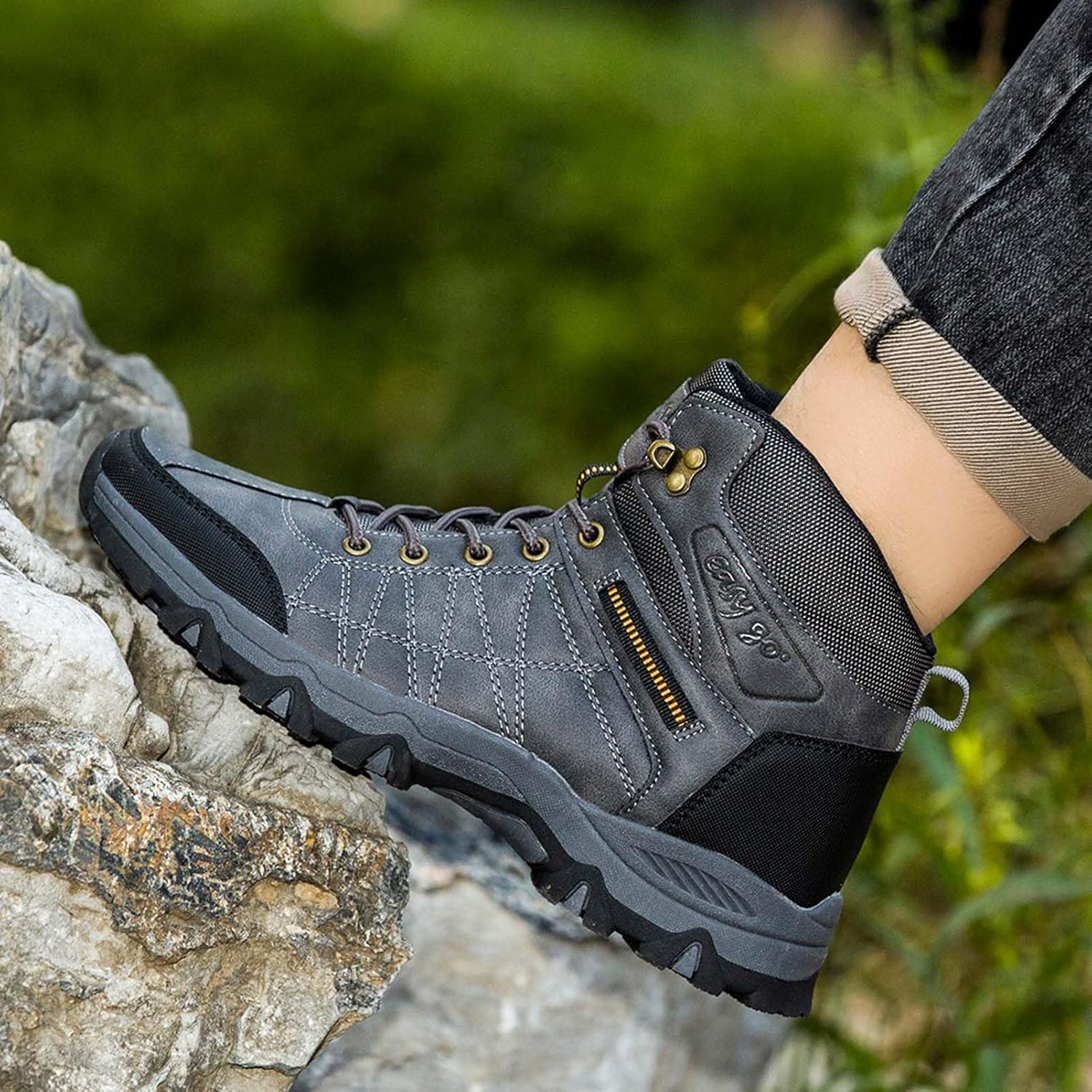 Men's Lightweight Hiking Boots Breathable Outdoor Mid Trekking Backpacking Mountaineering Shoes