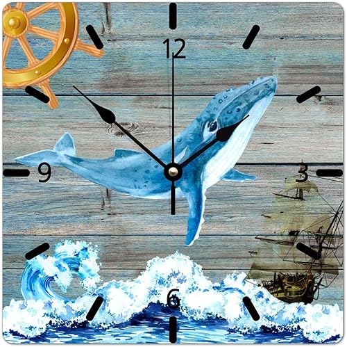 Vintage Whale Wall Clock 15in Blue Wood Grain Wood Wall Clock Rustic Coastal Decor Non-Ticking Sweep Battery Operated Clock Unique Hanging Art Vintage Whale Wall Clock 15in Blue Wood Grain Wood Wall Clock Rustic Coastal Decor Non-Ticking Sweep Battery Operated Clock Unique Hanging Art