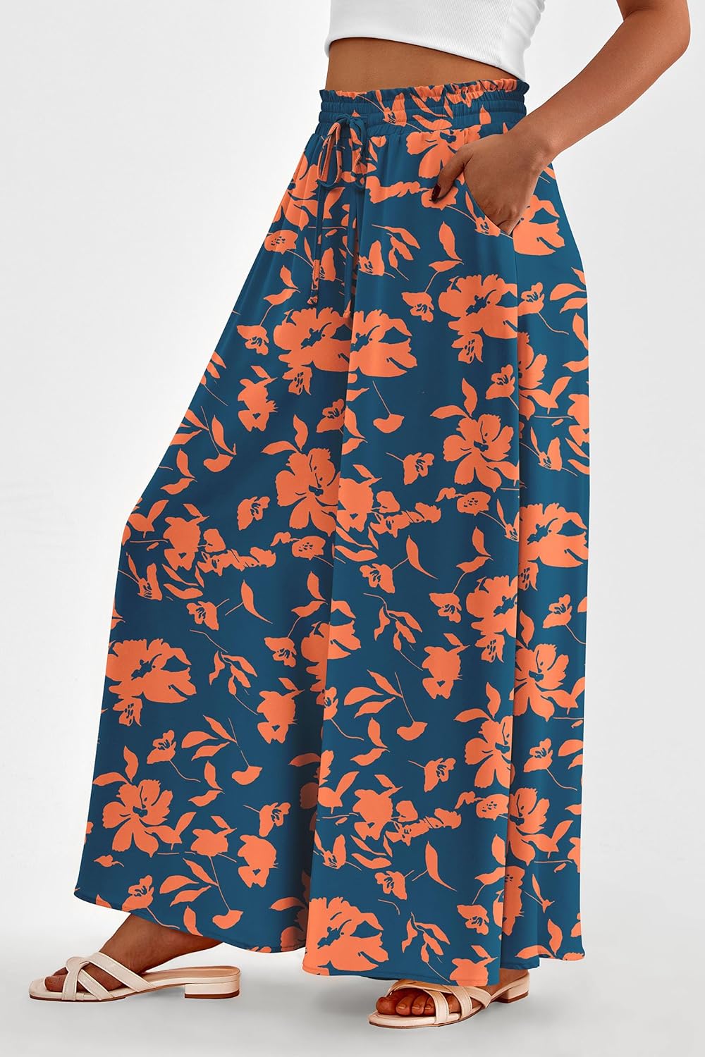 PRETTYGARDEN Women's 2026 Summer Wide Leg Palazzo Pants High Waisted Flowy Pockets Spring Casual Lounge Boho Beach Trousers - Image 3