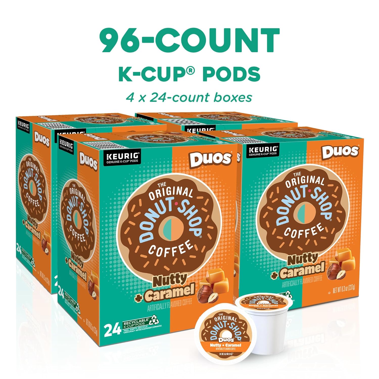 The Original Donut Shop Duos Nutty + Caramel Keurig Single-Serve K-Cup Pods,Medium Roast Coffee,24 Count (Pack of 8)