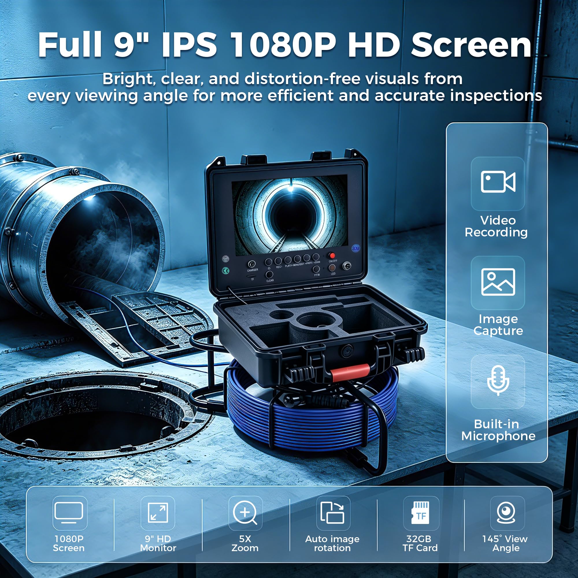 Holdwells Sewer Camera with 512Hz Locator 9" Pipeline Inspection Camera 30m — Amazon image 3