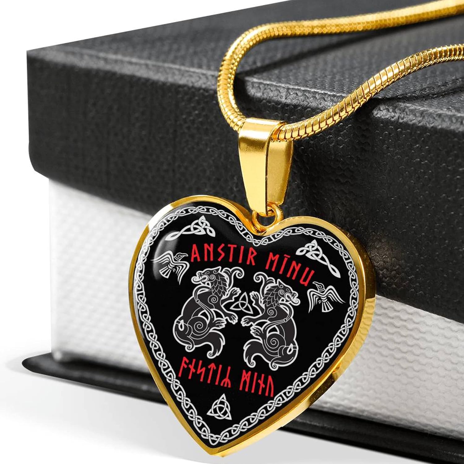 Vista 6 de My Love Nordic Elder Viking Runes - Collar con colgante de lobos paganos nórdicos