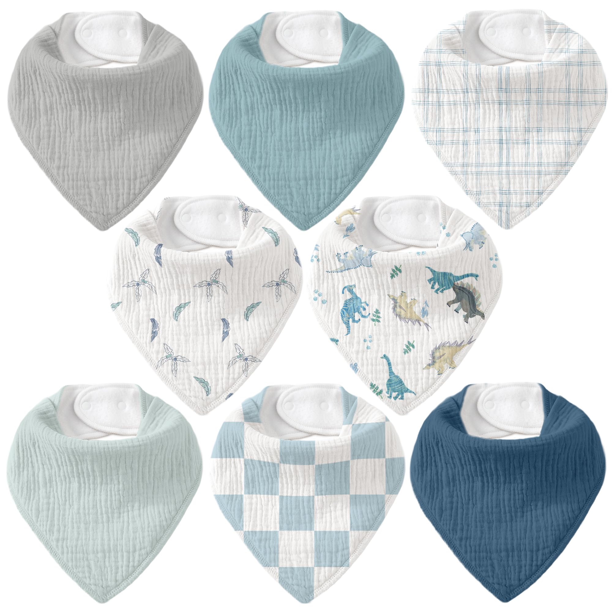 CIVARUA KIDS 8 Pack Muslin Baby Bandana Bibs for Drooling and Teething | Absorbent Cotton Drool Bib for Baby Boy Girl, Easy A