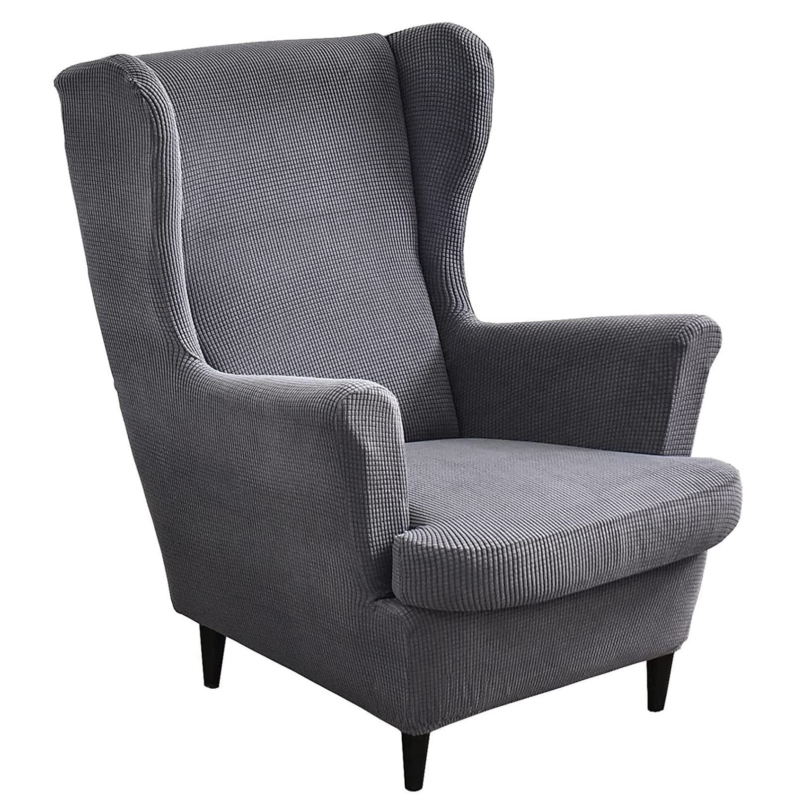 GEBIN 2-Pezzi Copripoltrona con Orecchie, Fodera di ricambio per ikea, Copridivano da 1 Posto, Fodera per Poltrona + Fodera per Cuscino Antiscivolo Lavabile Sofa Protettore (Grigio scuro